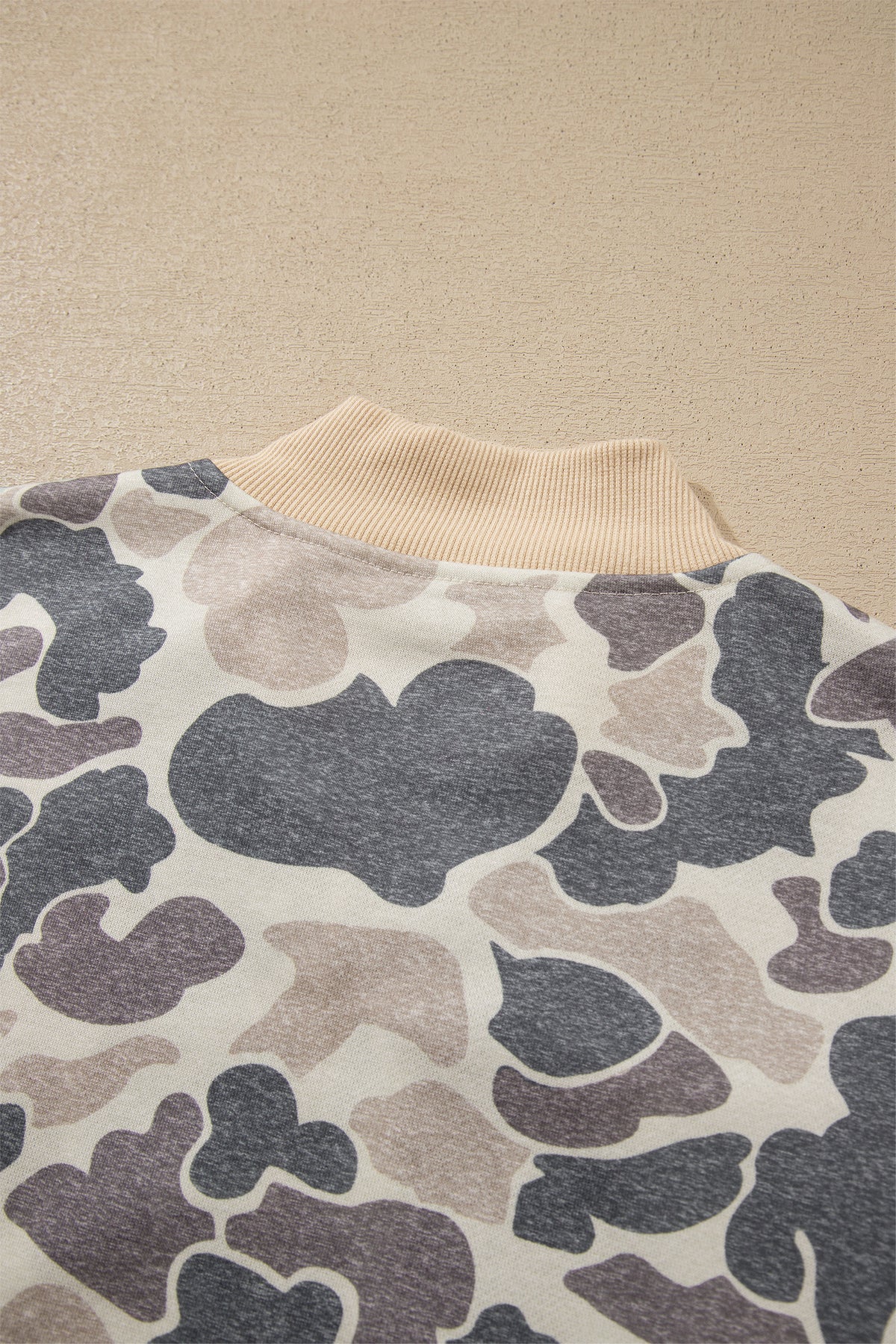 Multicolour Camouflage Print Color Block Trim Zip Bomber Sweatshirt