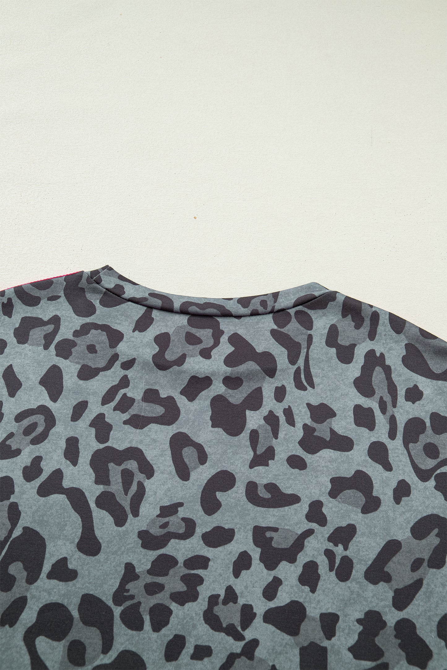 Green Leopard Print Varsity Striped Trim Long Sleeve Top