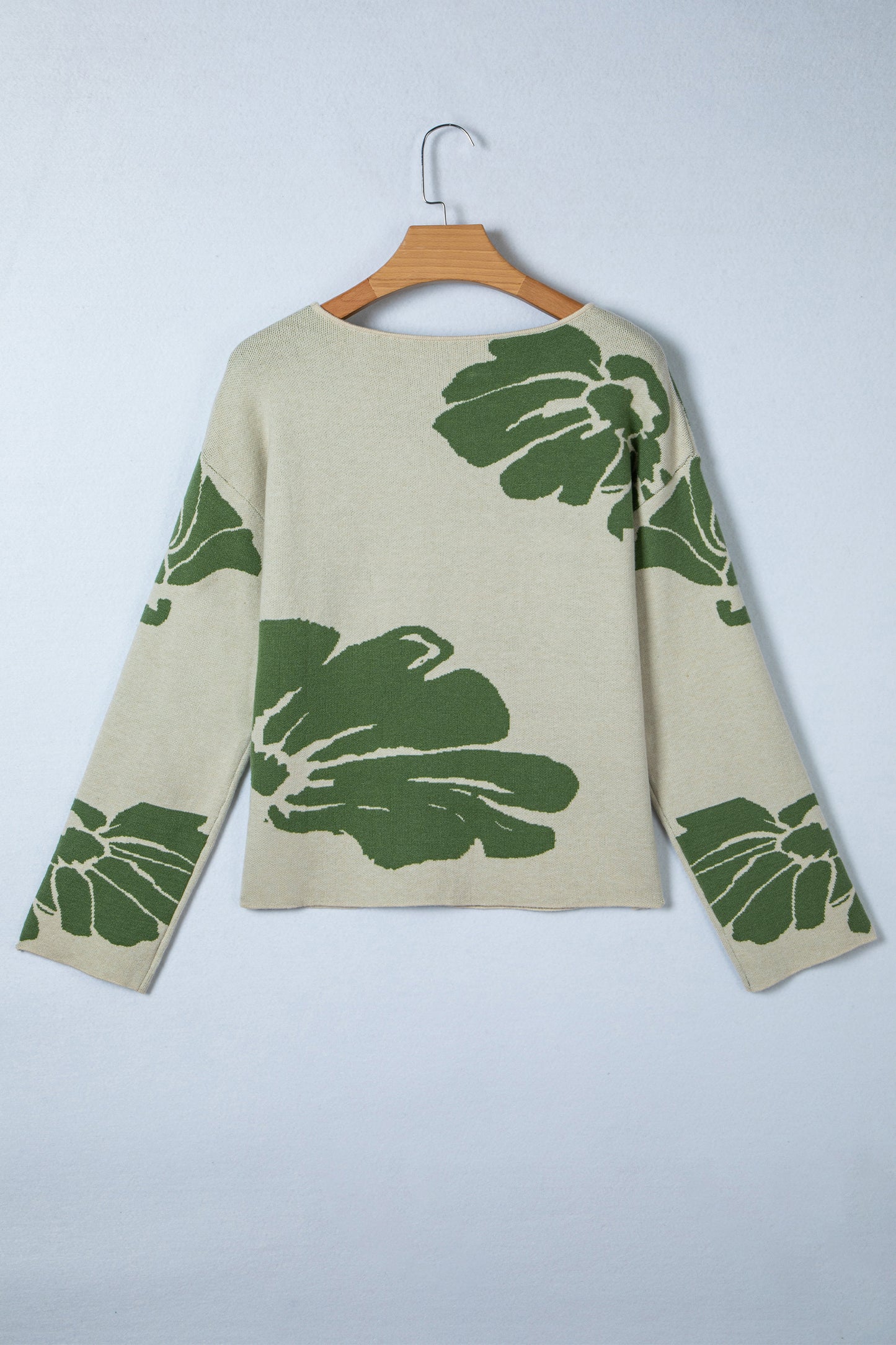 Beige Bold Flower Pattern Wide Sleeve Baggy Sweater