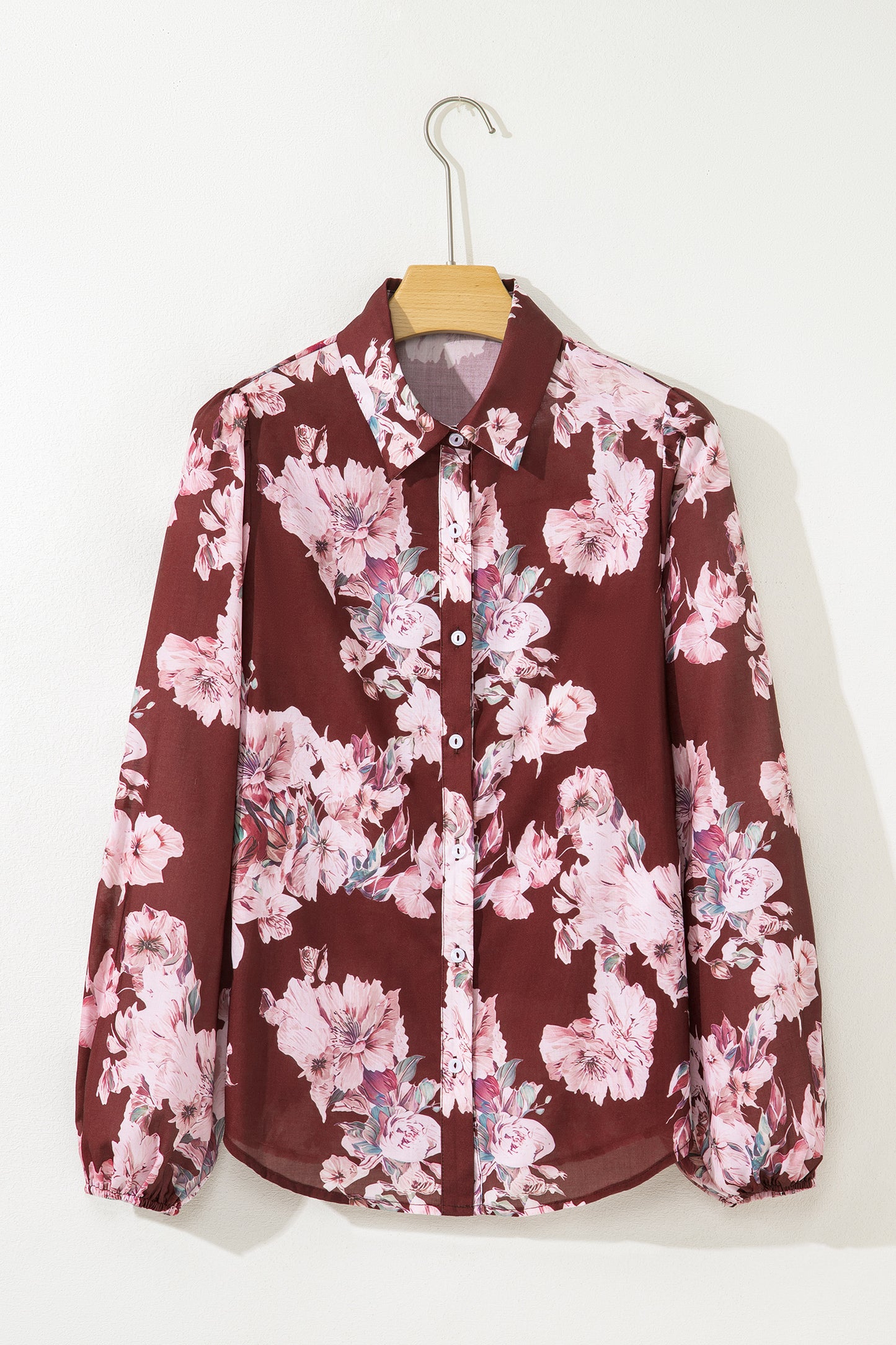 Orange Floral Puff Sleeve Lightweight Shirt
