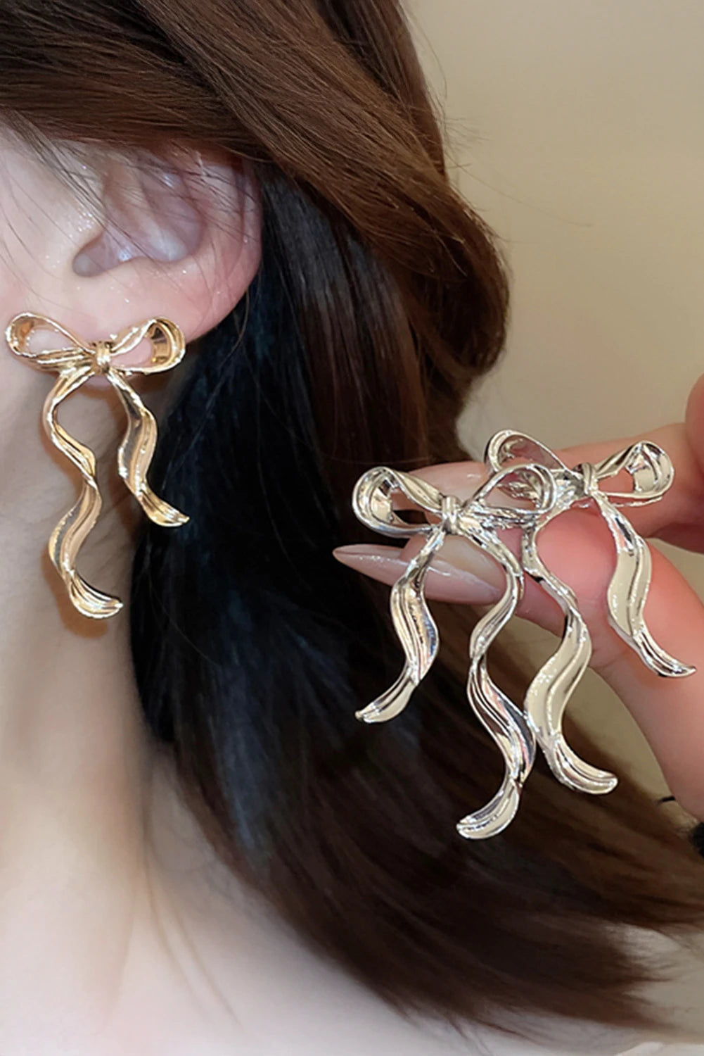 Gold Bow Knot Shape Plated Alloy Stud Earrings