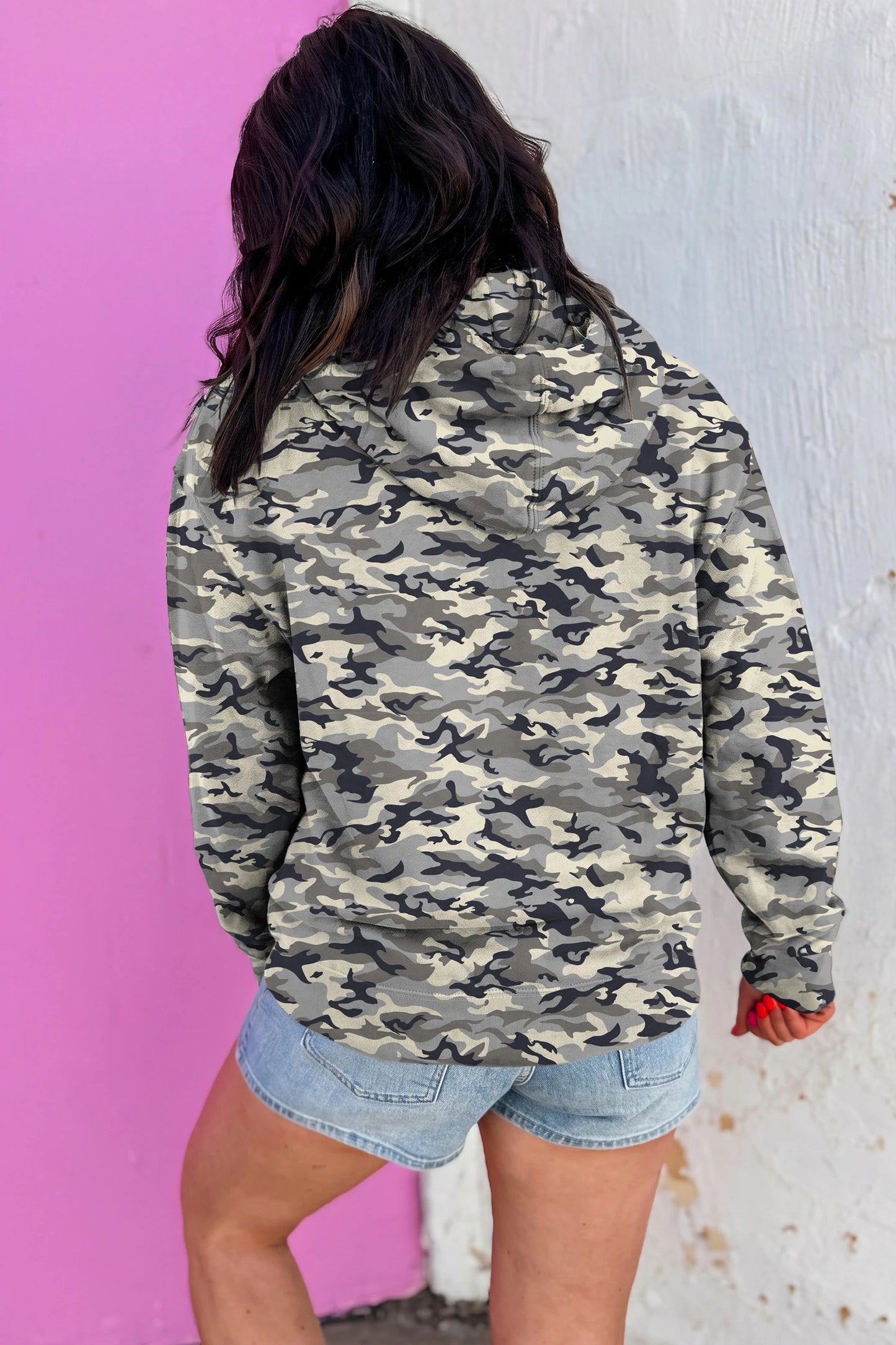 Retro Camouflage Jesus Loves You Print Relaxed Hoodie