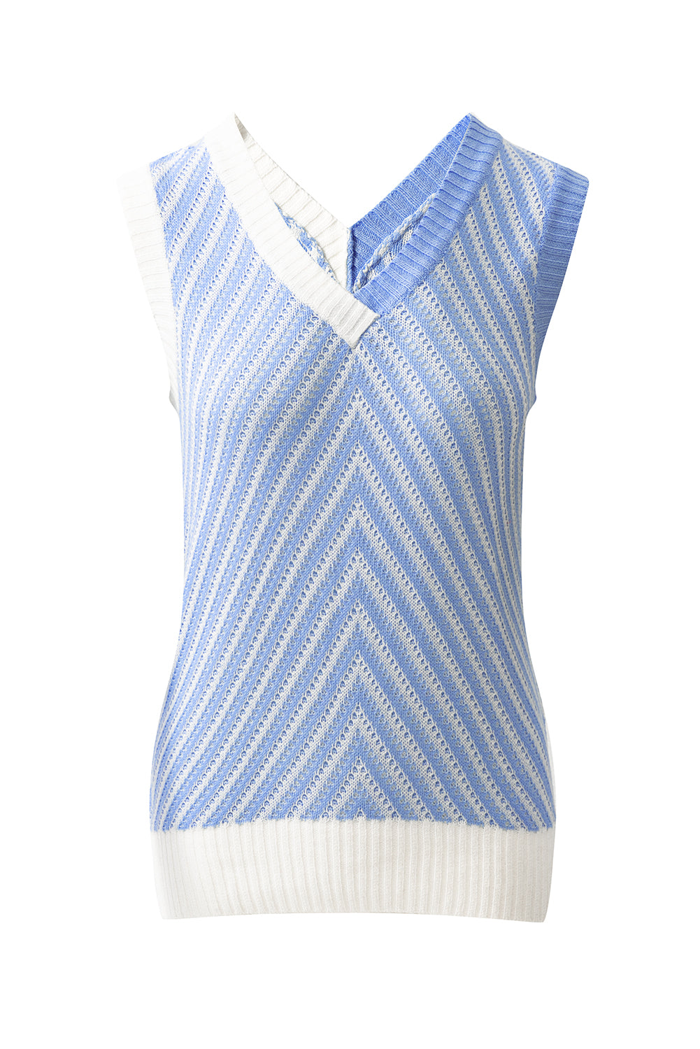 Light Pink Contrast Chevron Knit V Neck Sweater Vest