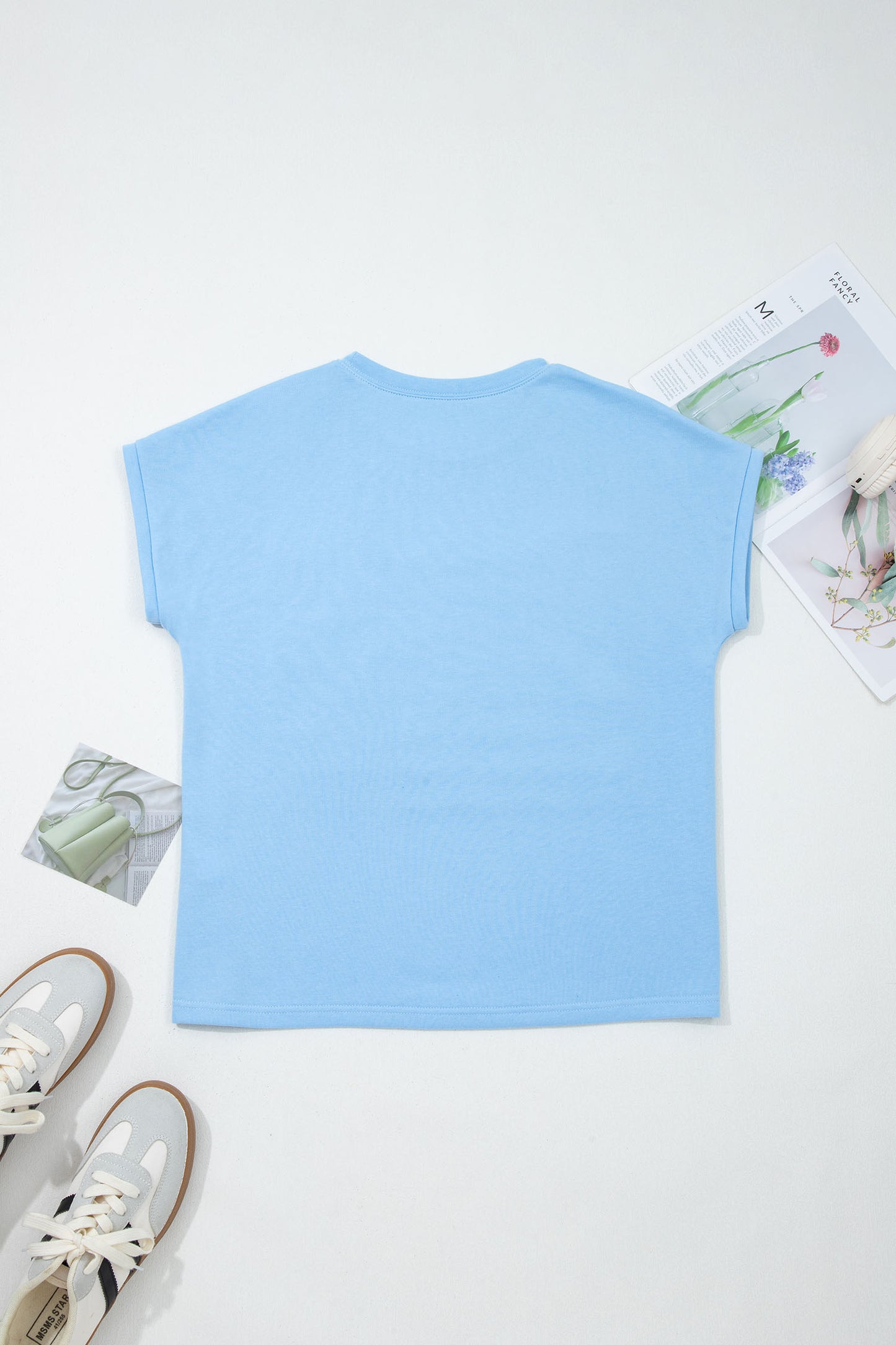 Flag Print Polyester Tee Short Sleeve Casual Shift