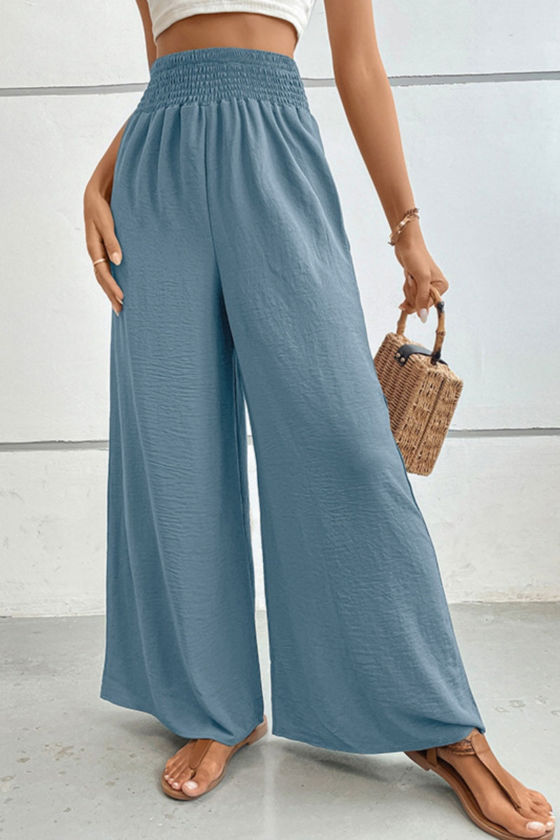 Smocked High Waist Wide Leg Palazzo Pants