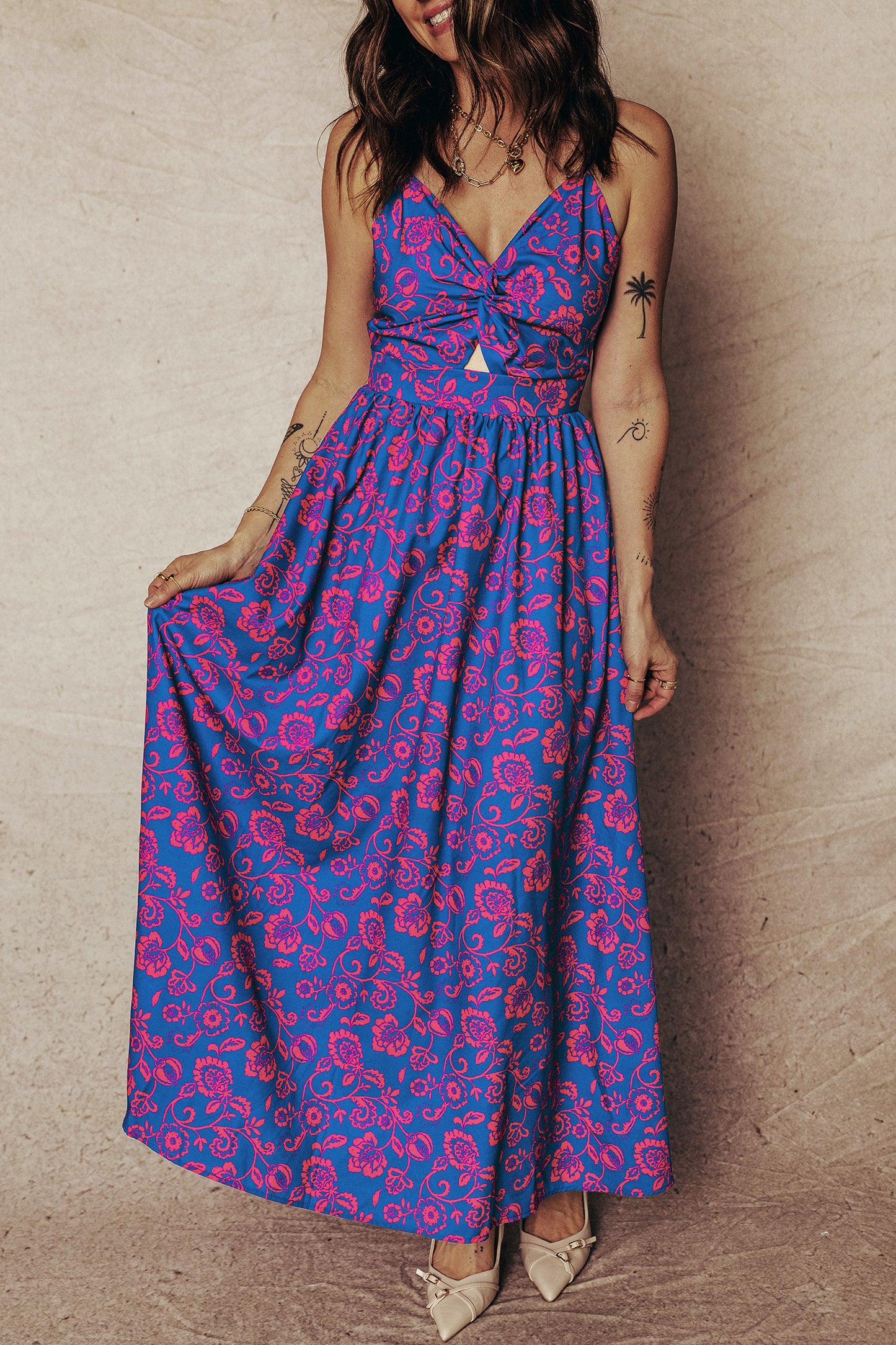 Floral Boho Maxi Dress Cutout Back Vacation Style