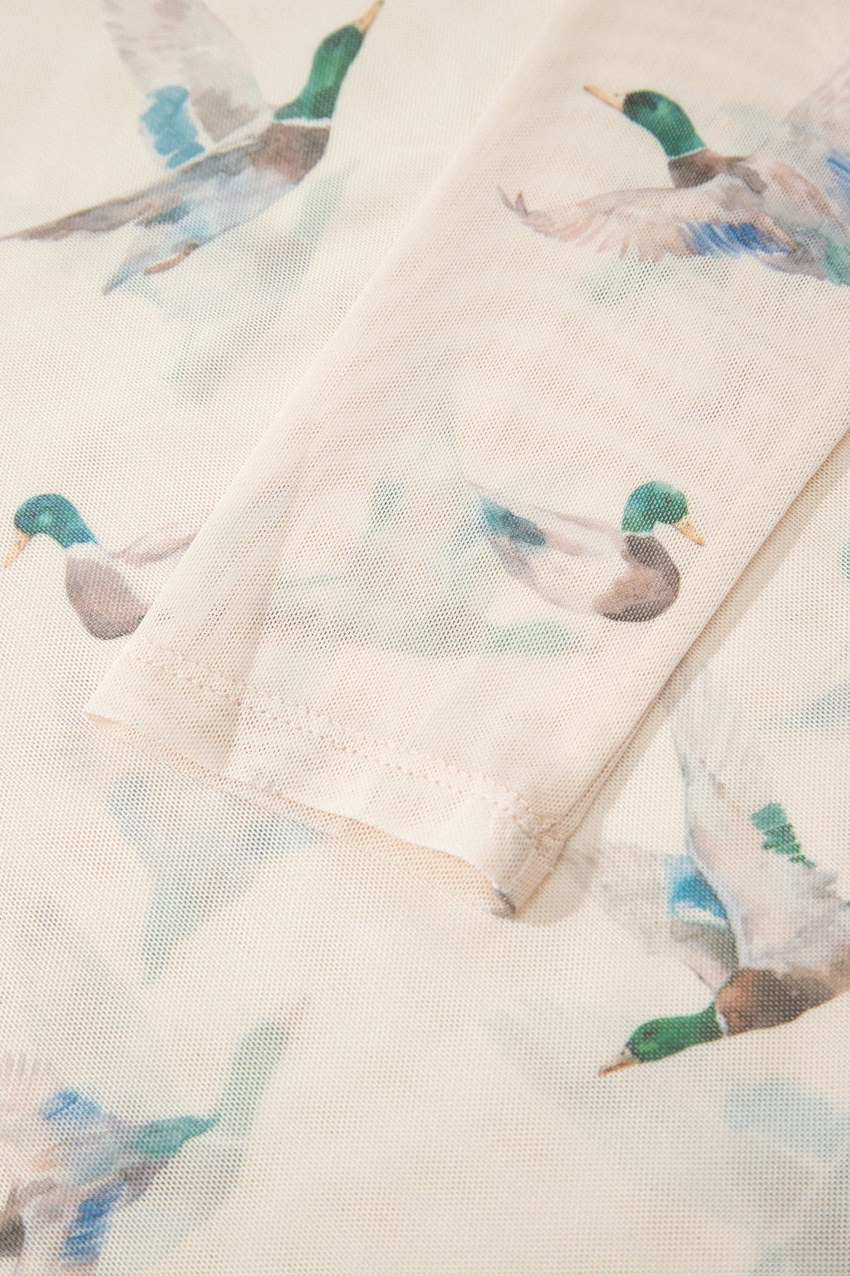 Western Duck Print Mesh Top Western High Neck Fitted