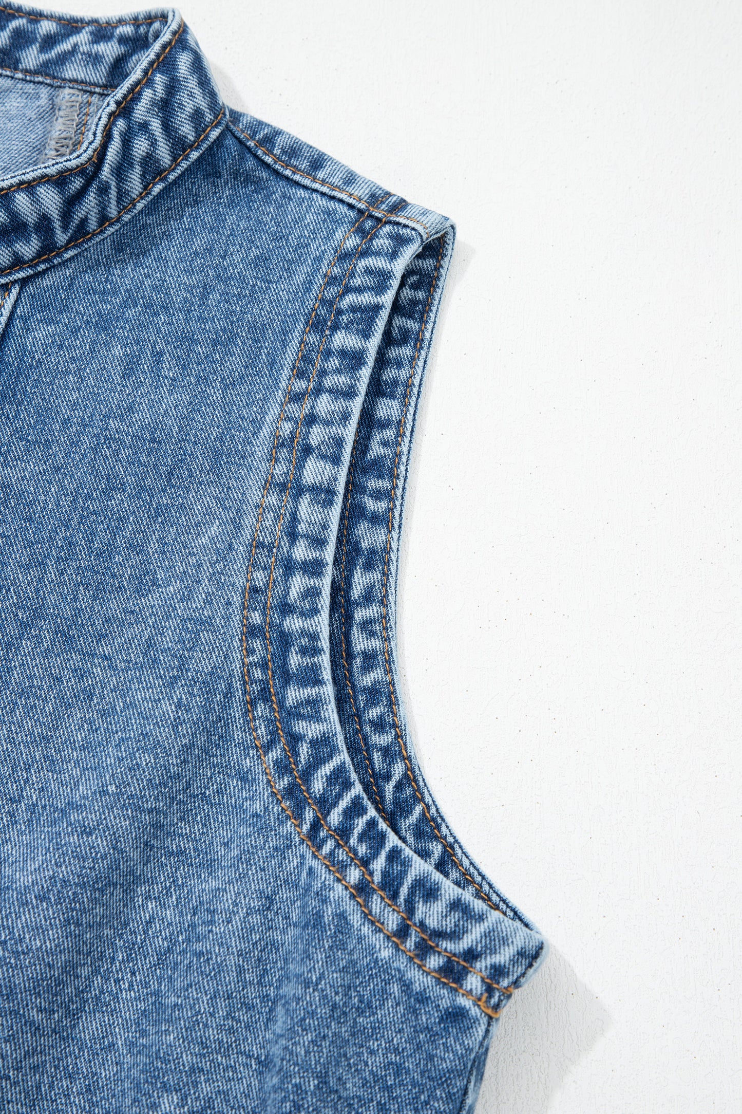 Myosotis Western Belt Button Down Sleeveless Denim Short Dress