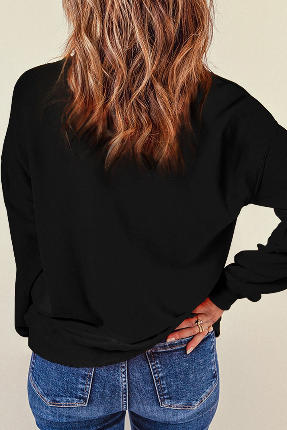 Black Sequined Game Day Graphic Crew Neck Sweatshirt