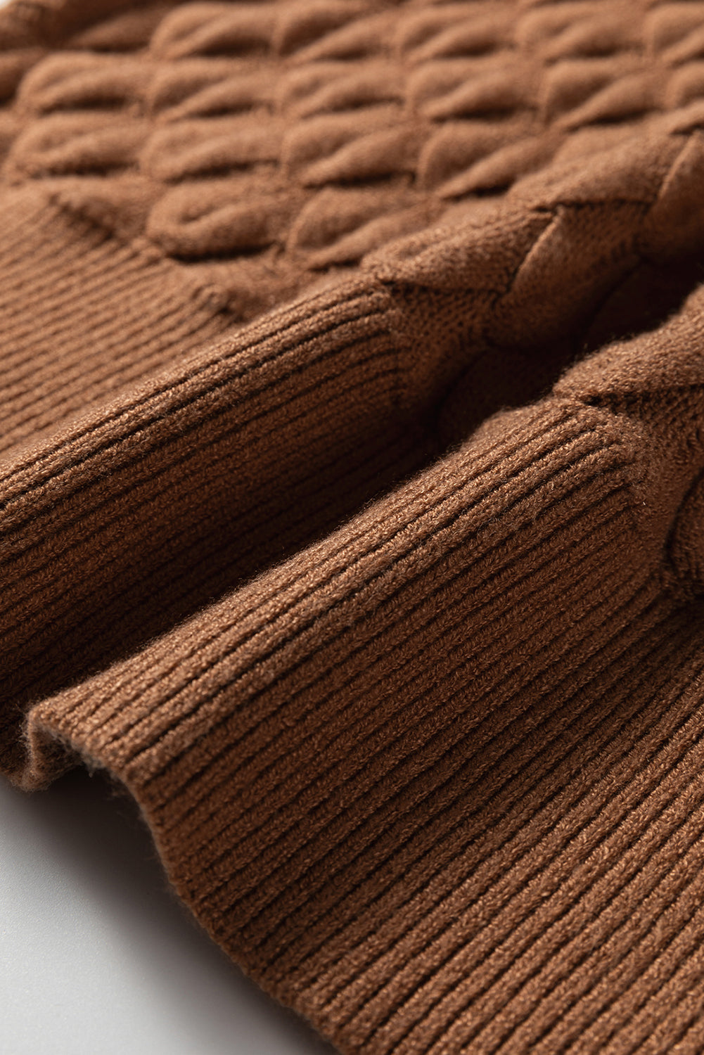 White Fish Scale Textured Knit Ribbed High Neck Short Sleeve Sweater