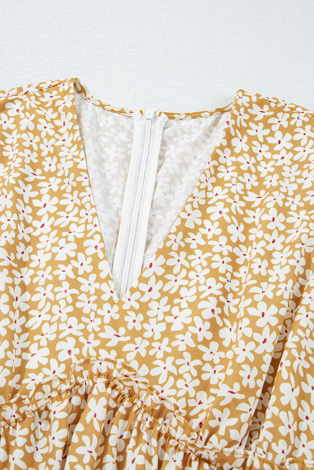 Yellow Floral Short Sleeve V Neck Frilly Tiered Mini Dress