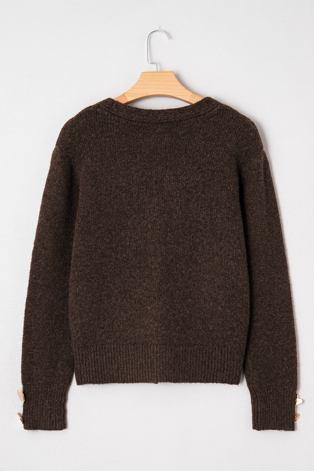 Chicory Coffee Heart Metal Button V Neck Cardigan Sweater