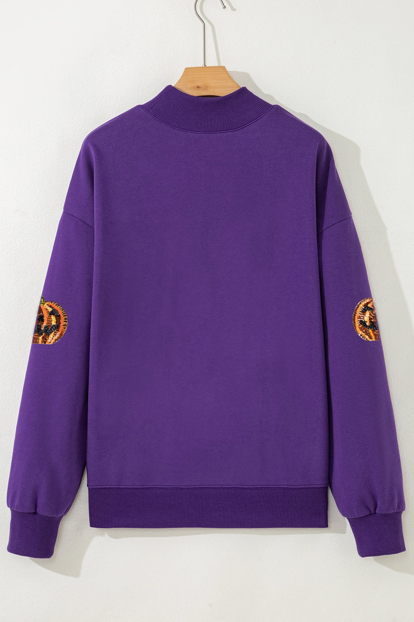 Tillandsia Purple Sequin Pumpkin Spooky Graphic Halloween Pullover Sweatshirt