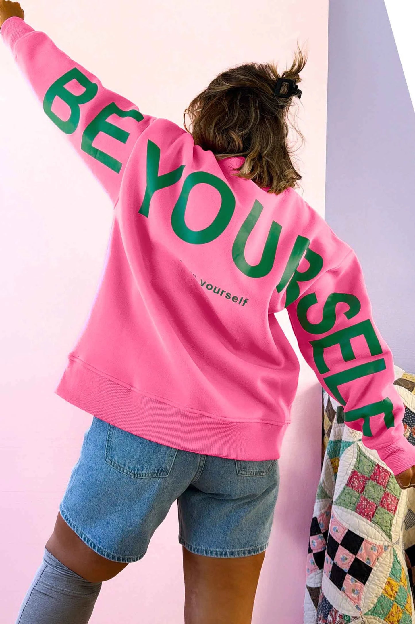 Long Sleeve Round Neck Slogan Print Casual Tunic Pullover Sweatshirt