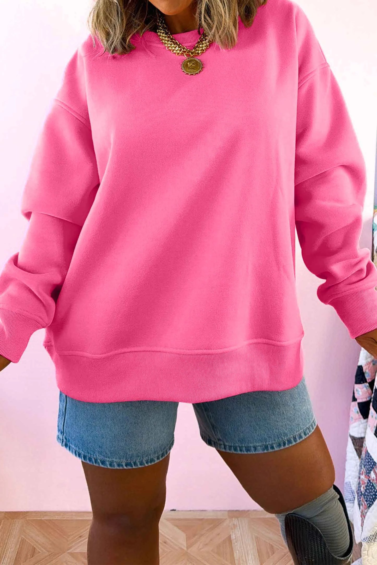Long Sleeve Round Neck Slogan Print Casual Tunic Pullover Sweatshirt
