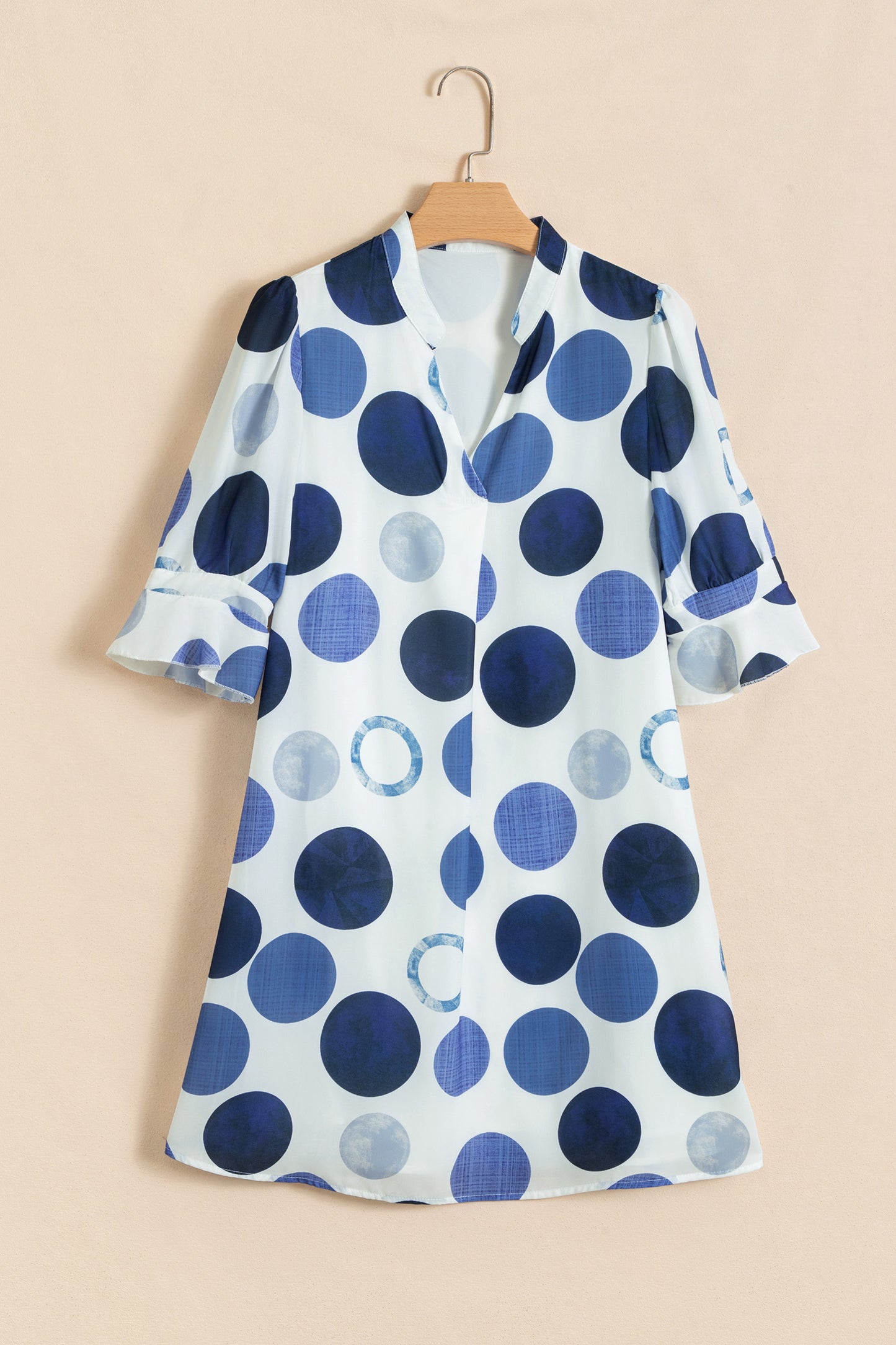 Polka Dot Mini Dress Shift V Neck Summer Dress