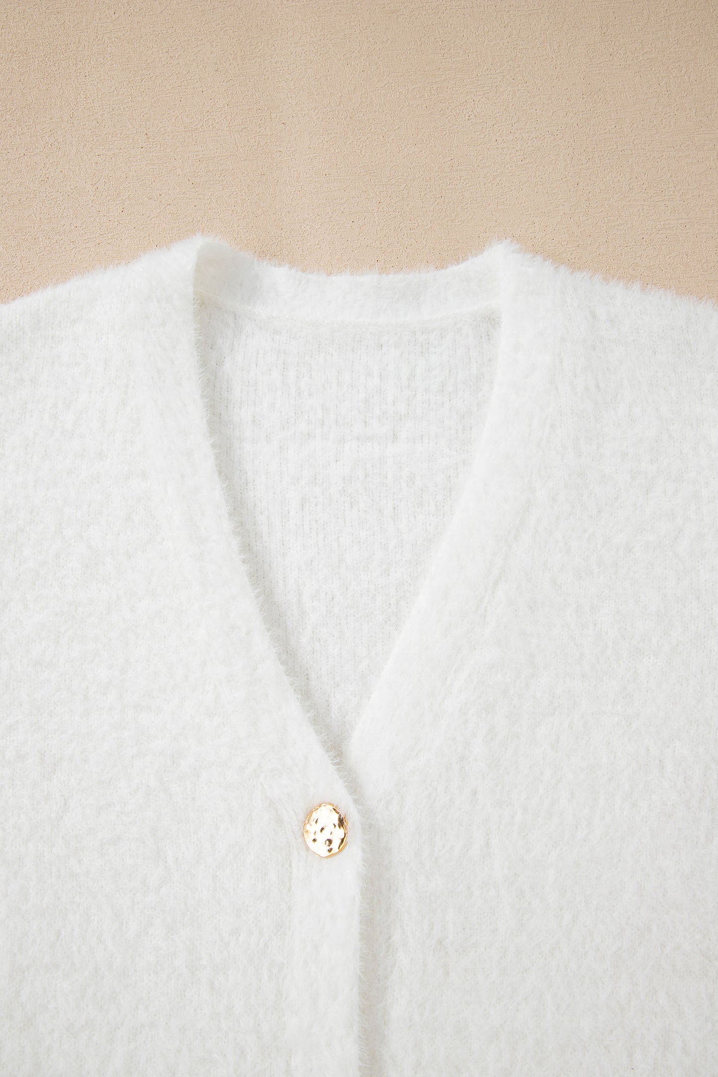 Smoke Gray Fuzzy Buttoned Front Midi Solid Cardigan