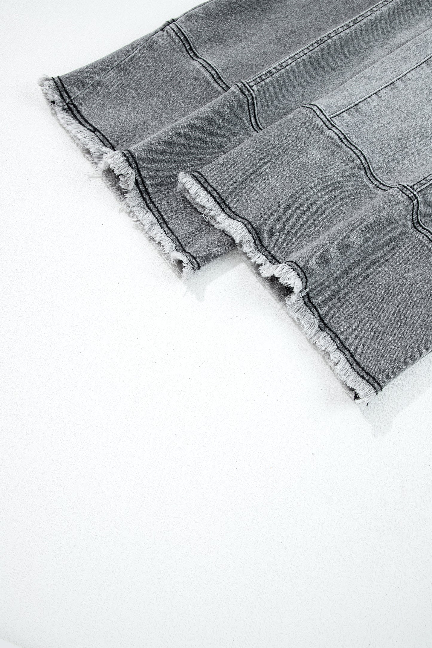 Beau Blue Drawstring Seam Detail Raw Hem Wide Leg Denim Pants