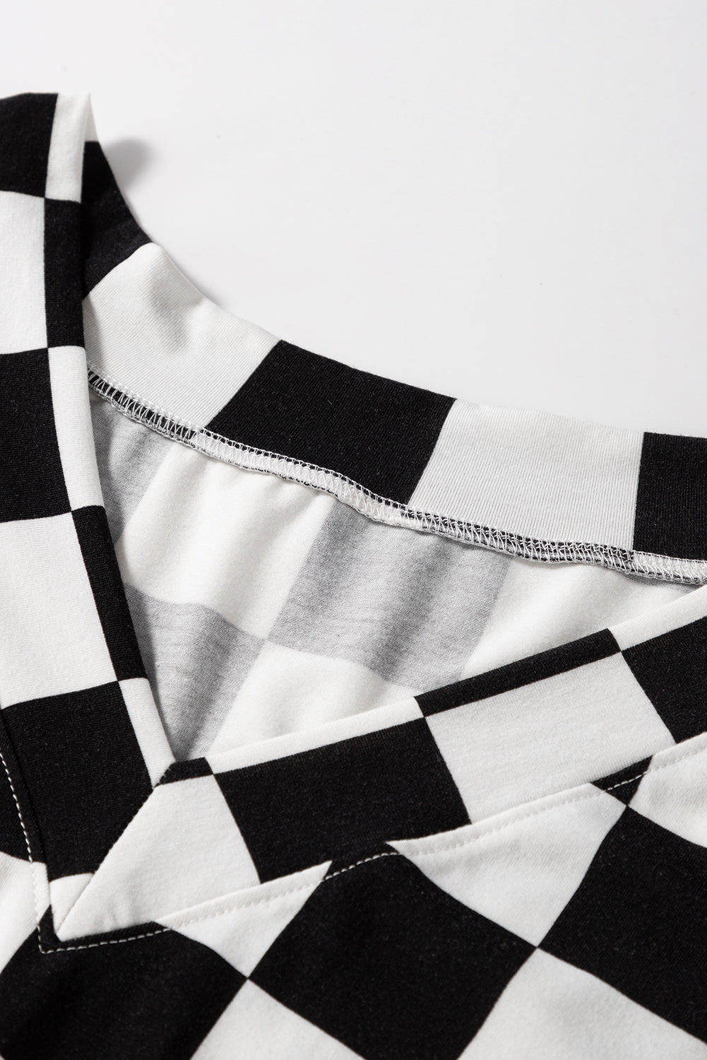 Black Checkered Pattern Tee and Shorts Plus Size Two Piece Set