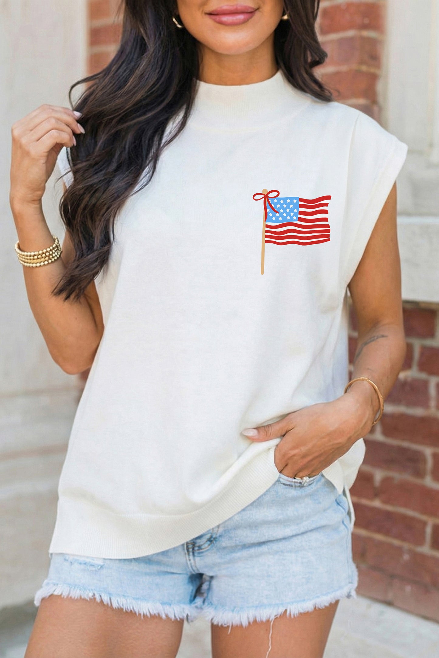 Flag Cotton Graphic Tee Patriotic Independence Day Top