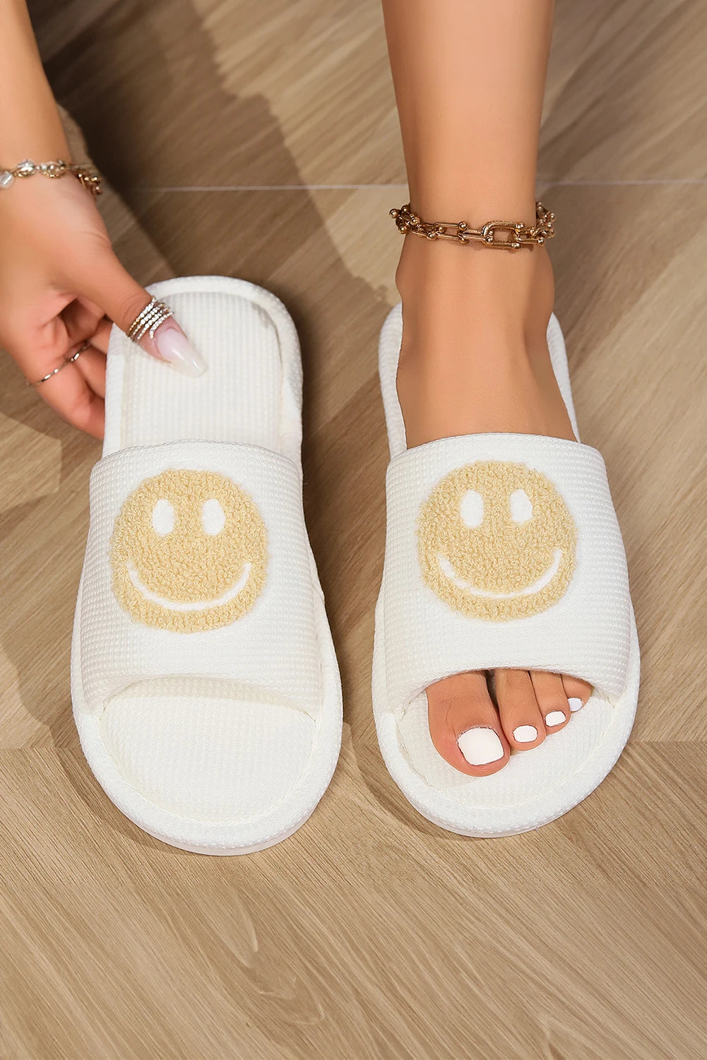 Happy Face Open Toe Winter Slippers