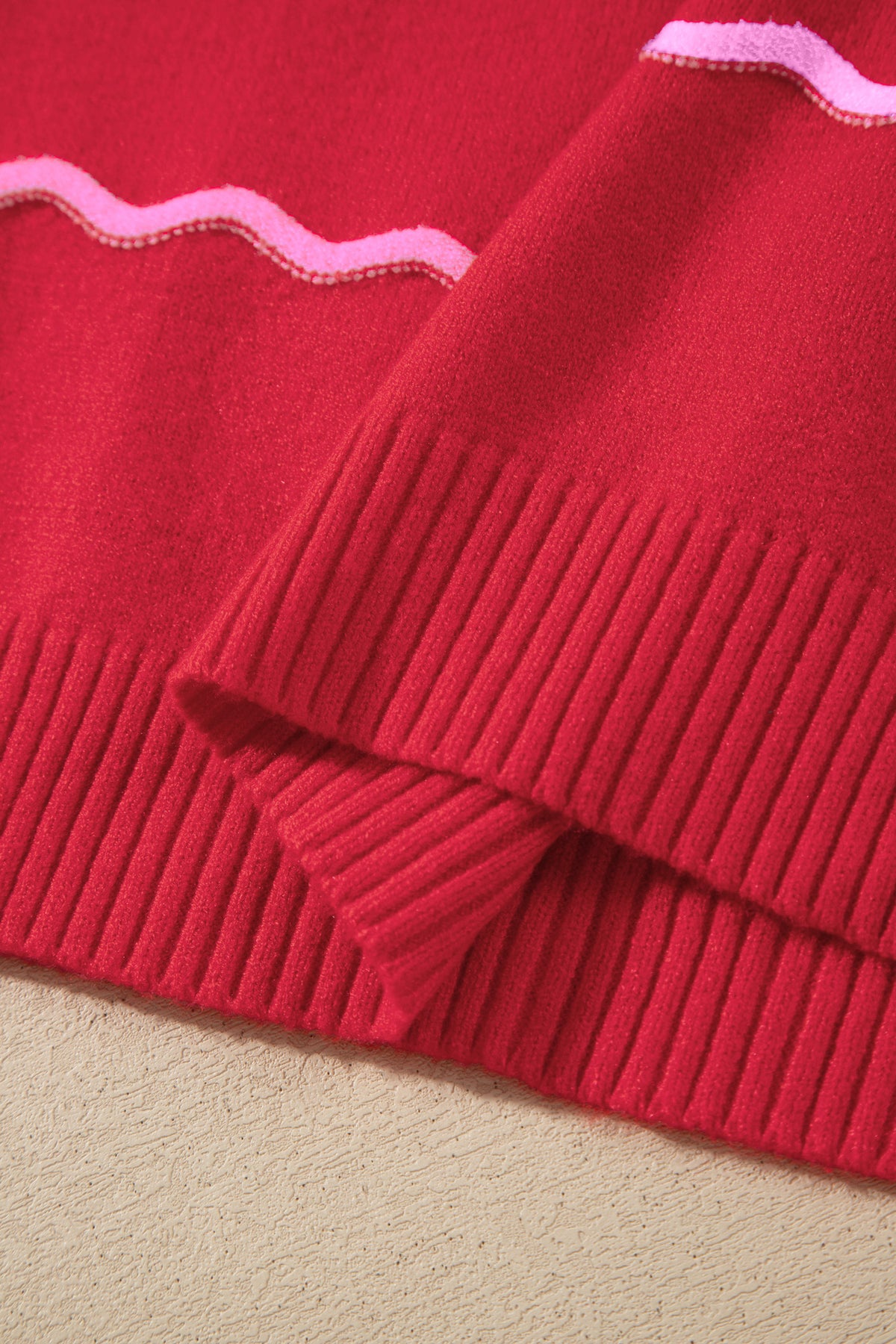 Red Stripe Striped Round Neck Long Sleeve Shift Pullover Sweater