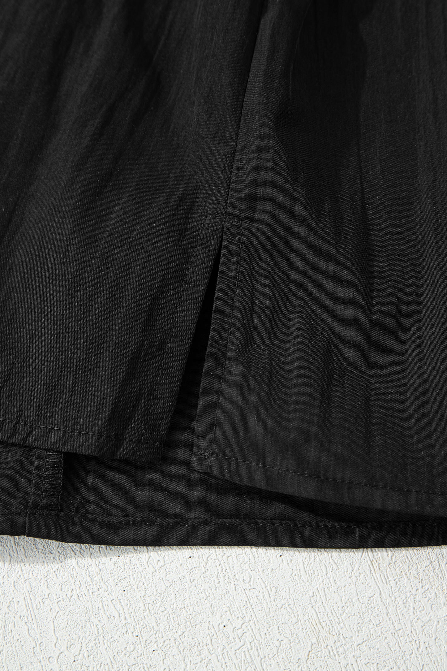 Black Contrast Trim Dual Ruffle Short Sleeve Textured Blouse