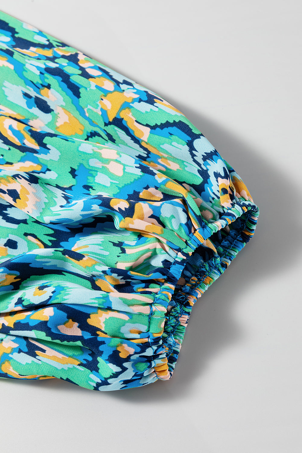 Pink Abstract Print Puff Sleeve V Neck High Waist Romper