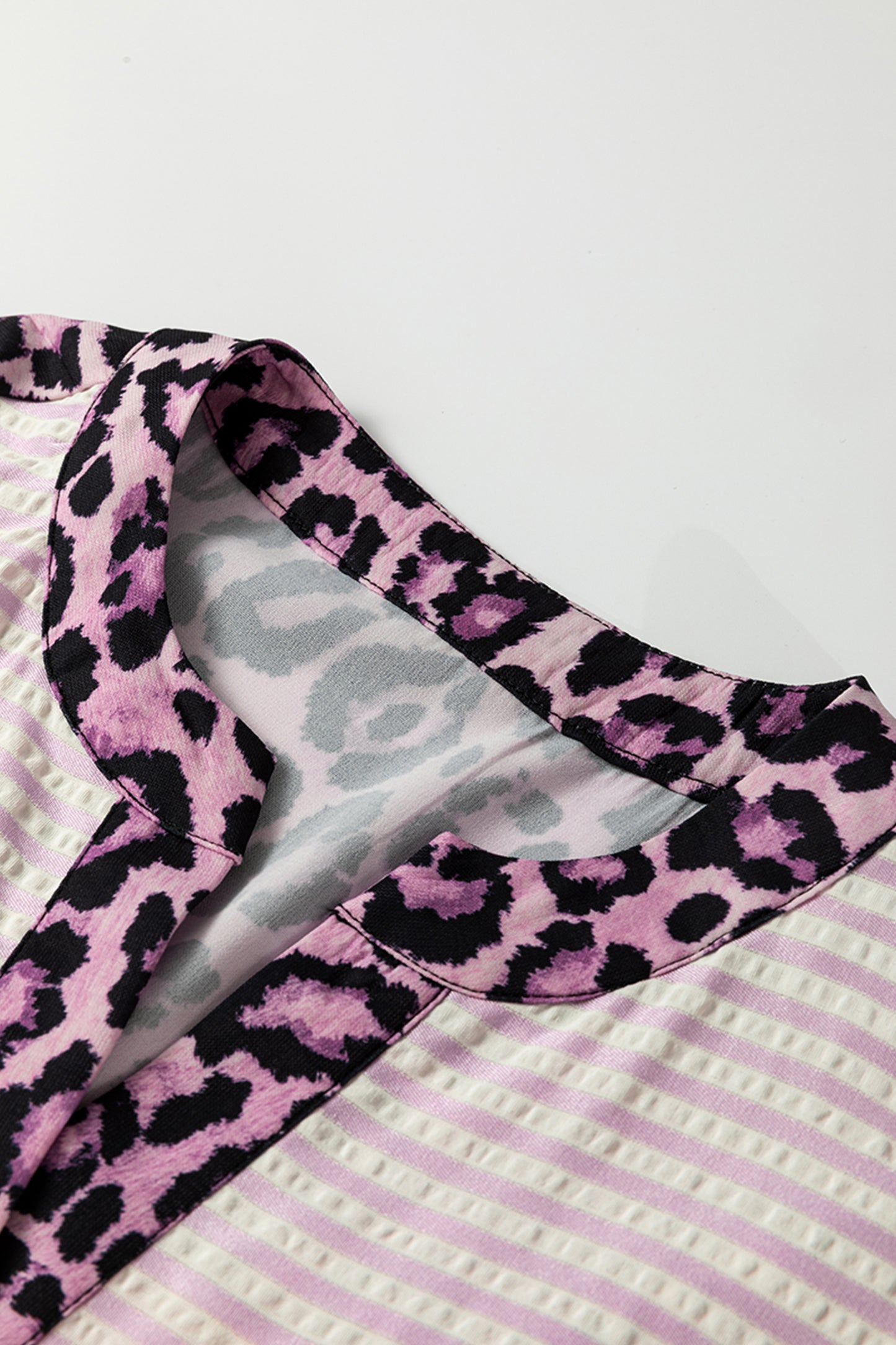 Pink Stripe Leopard Patchwork Long Sleeve Shirt