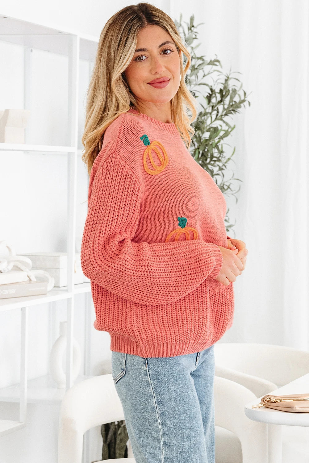 Blossom Pumpkin Embroidered Thanksgiving Sweater