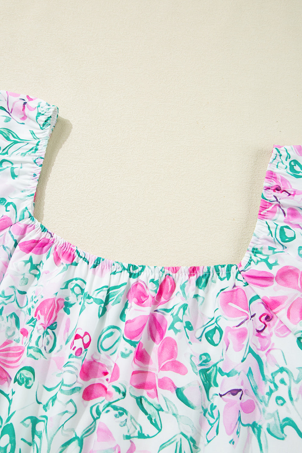 White Floral Print Ric-rac Trim Square Neck Plus Size Mini Dress