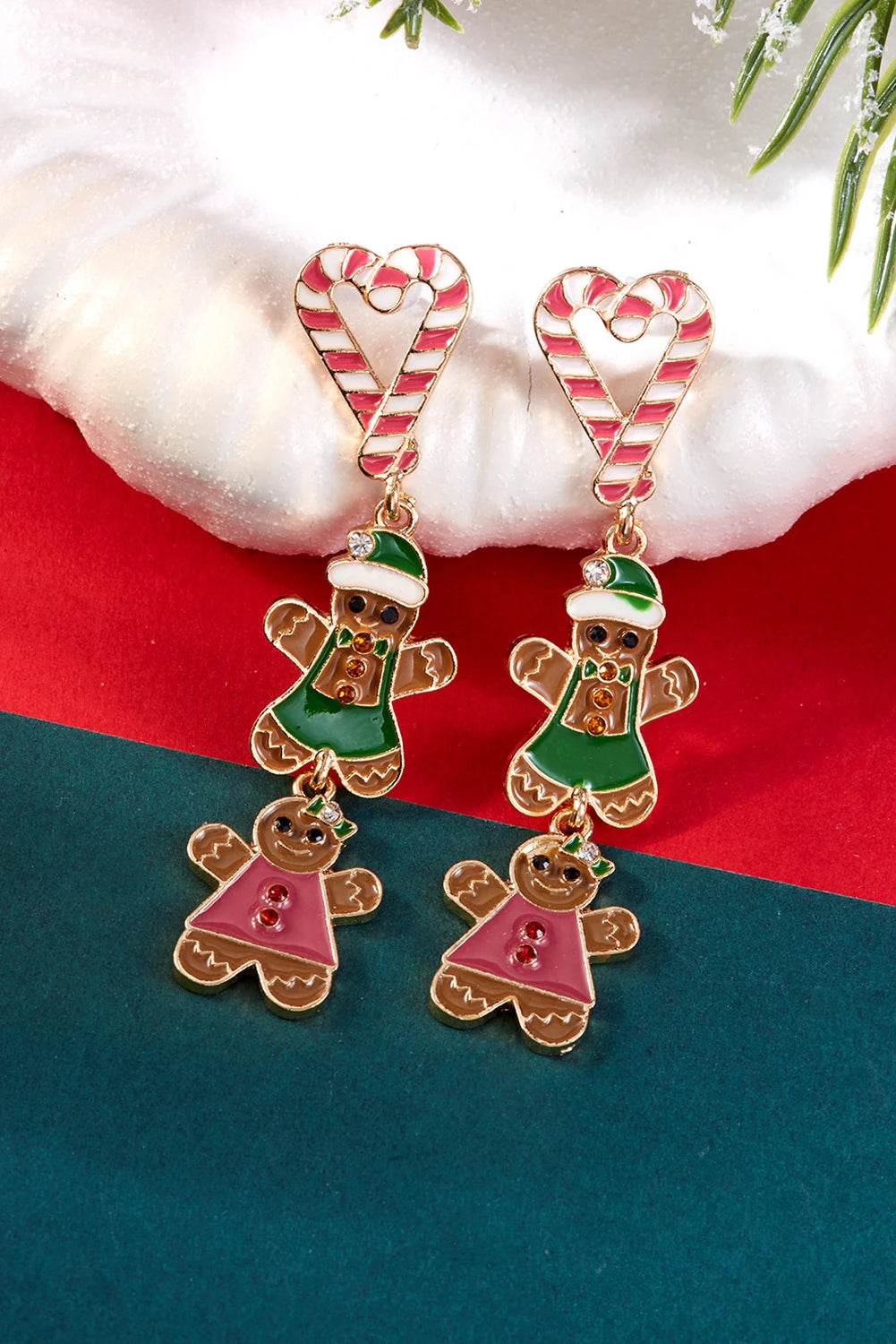 Thai Curry Gingerbread Man Candy Cane Heart Pendant Christmas Earrings