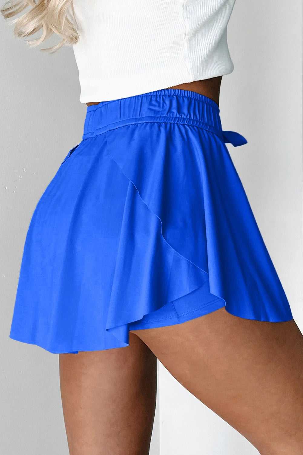 Bonbon Drawstring High Waist Lined Tennis Skorts