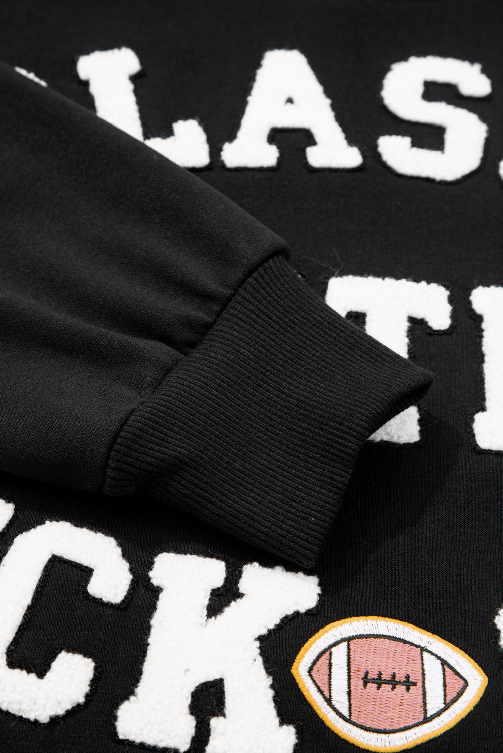 Navy Blue CLASSY UNTIL KICKOFF Plush Letter Patched Loose Sweatshirt