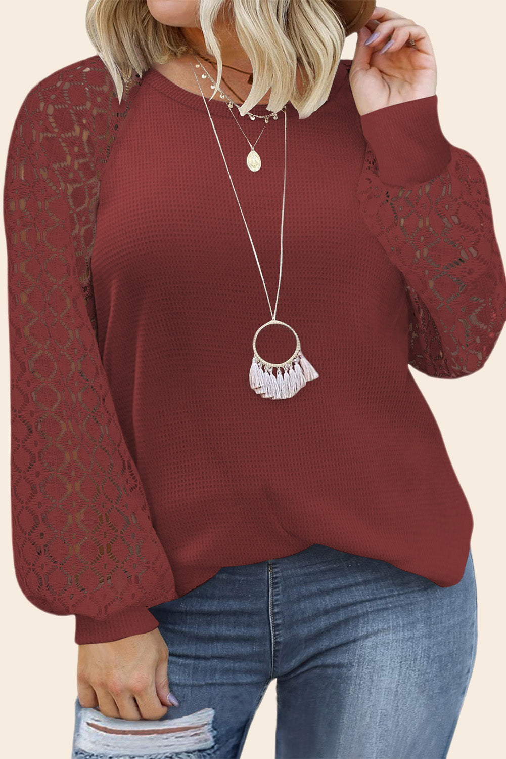 Black Lace Long Sleeve Textured Pullover