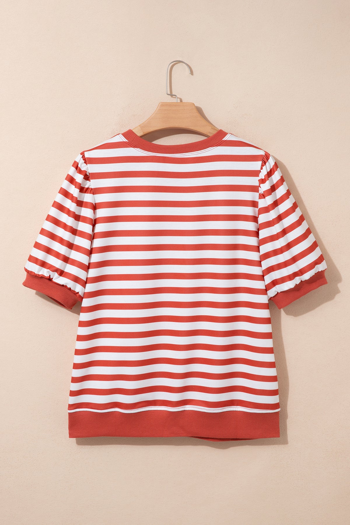 Khaki Stripe Short Bubble Sleeve T Shirt