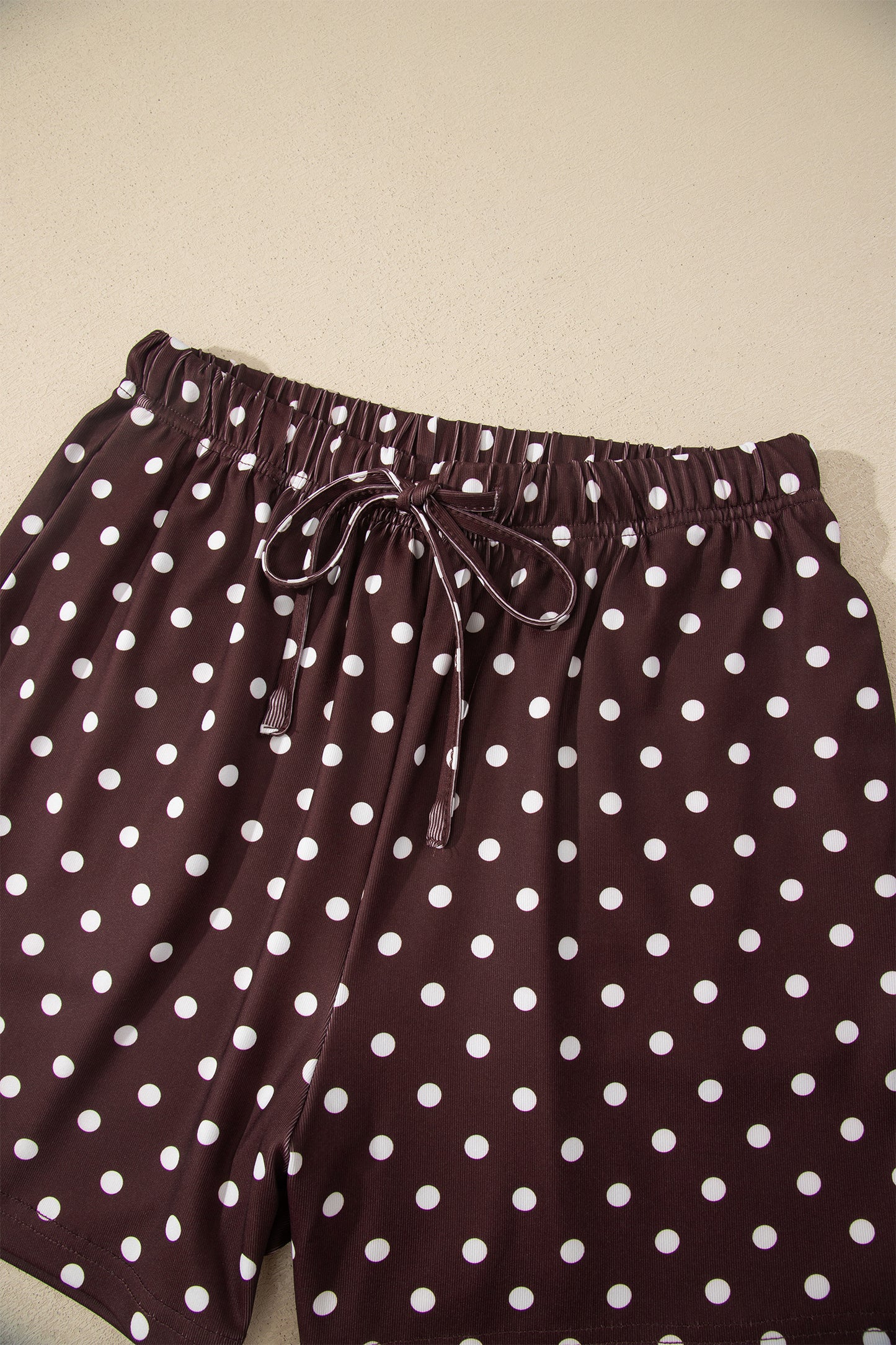 Pink Polka Dot Halter Tank Drawstring Elastic Waist Short Set