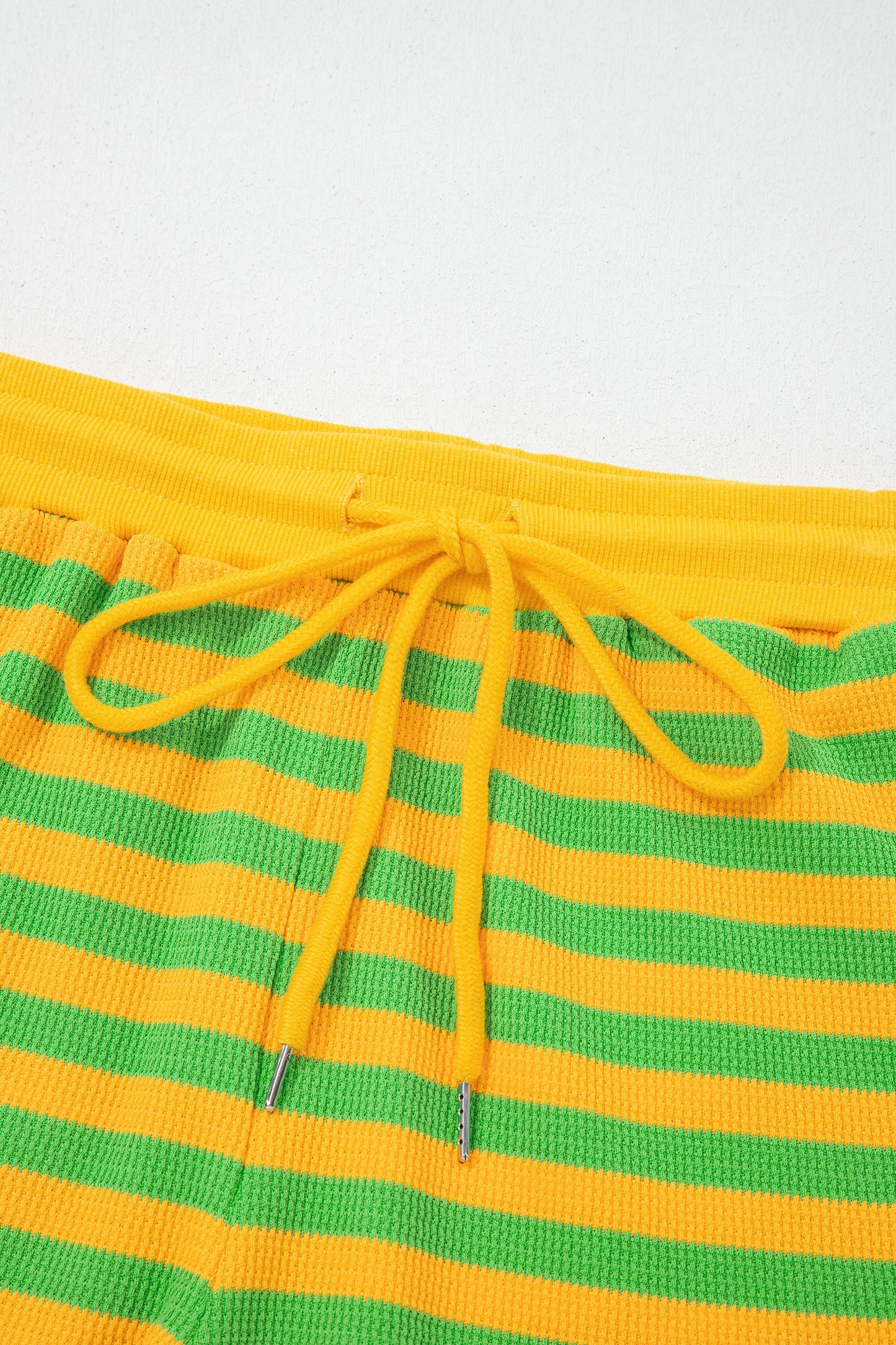 Green Stripe Puff Short Sleeve T Shirt Matching Shorts Set