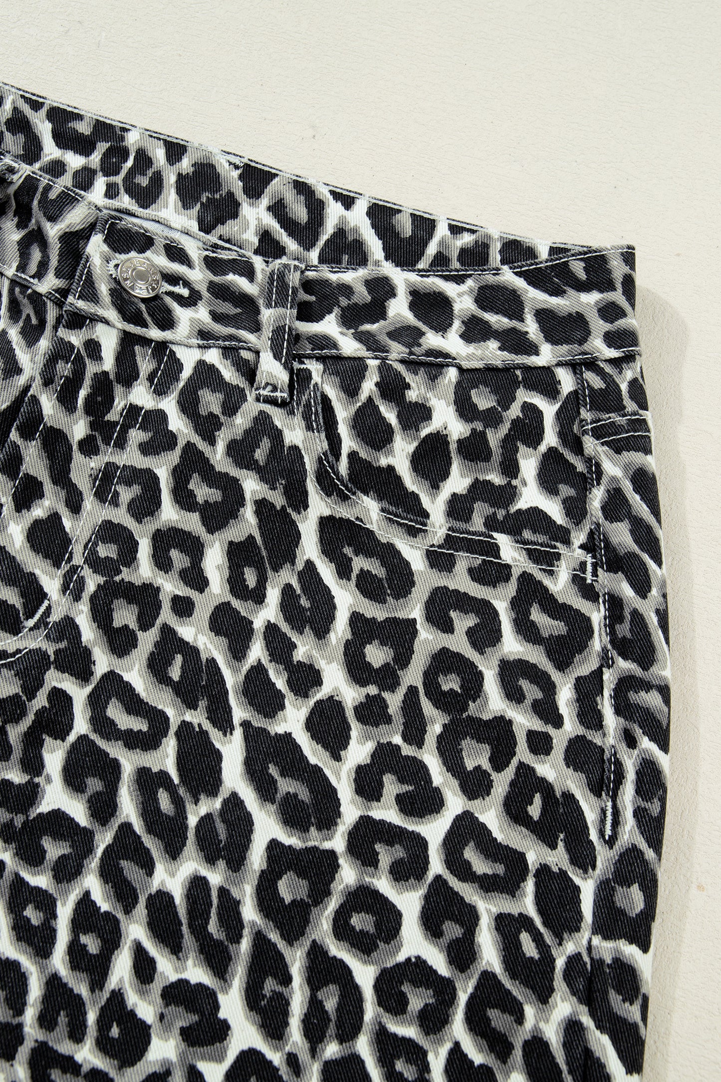 Black Leopard Print Barrel Jeans