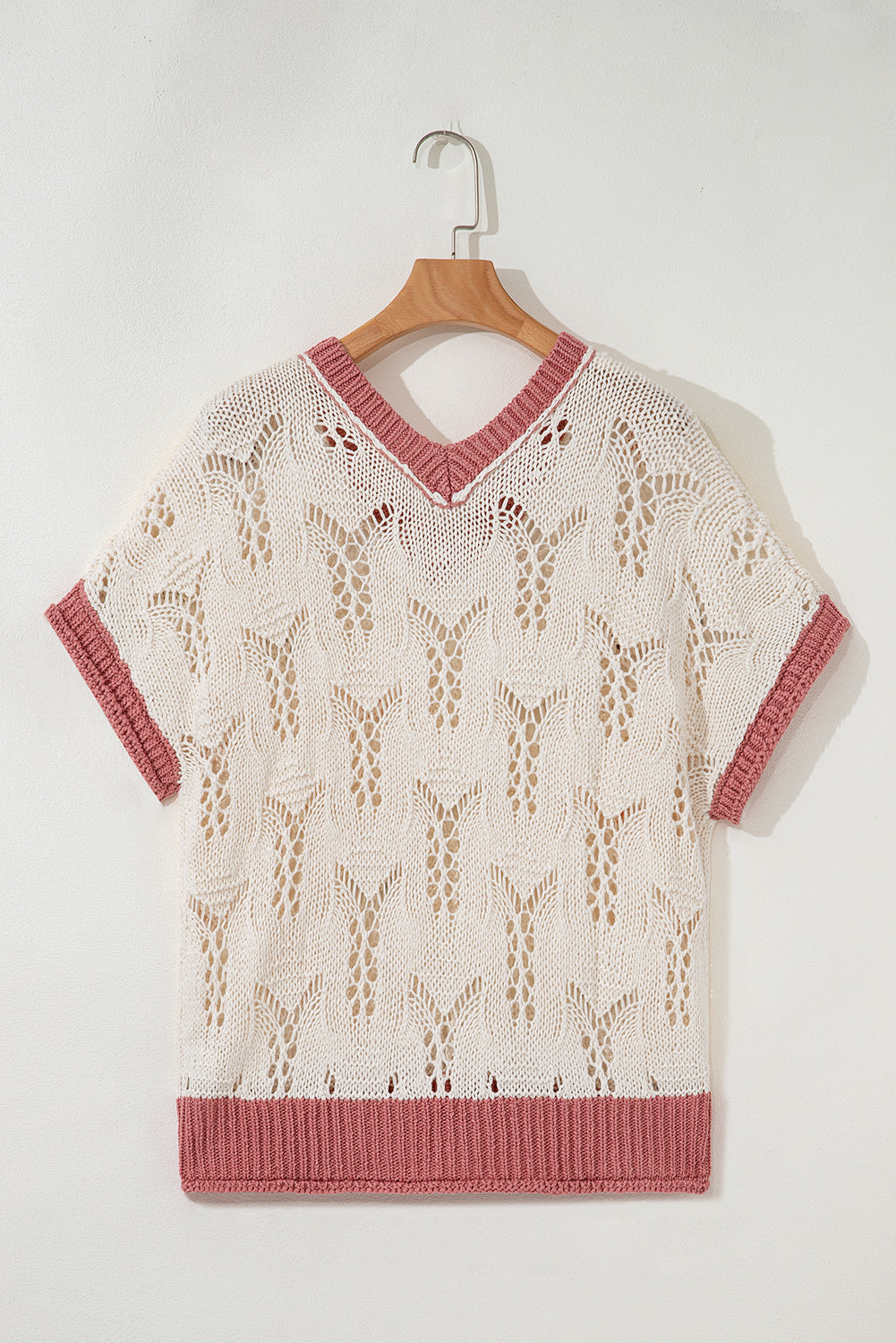 Delicacy Embroidered Flowers Colorblock Edge Hollowed Sweater