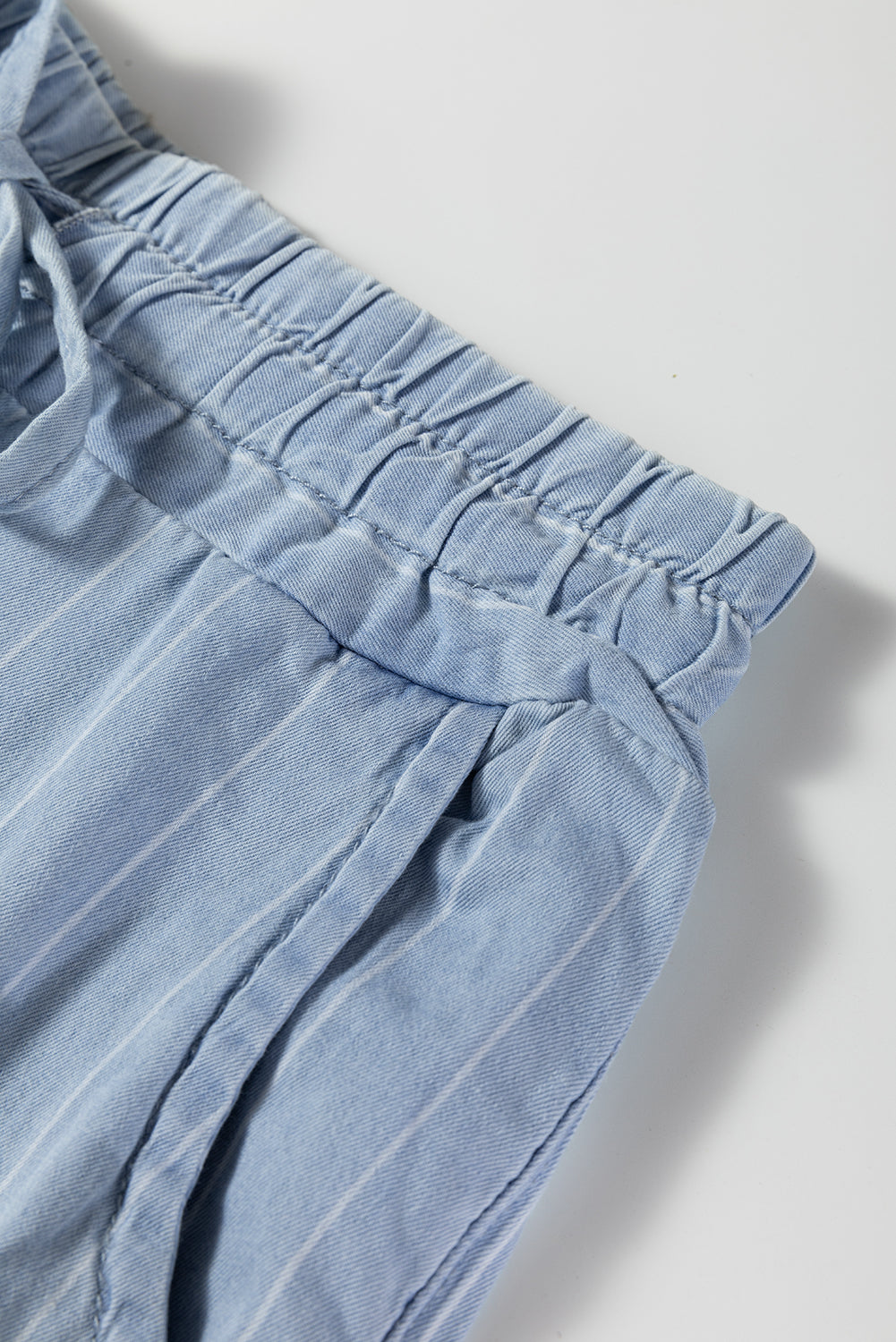 Blue Stripe Chambray Wide Leg Tied Elastic Waist Trousers