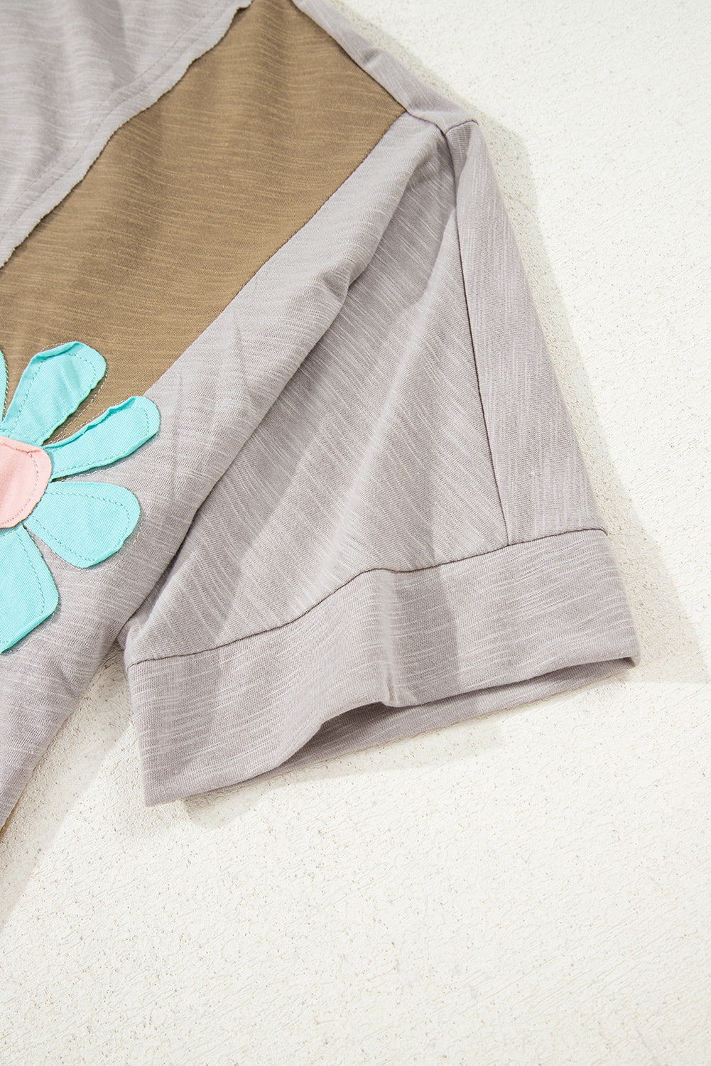 Green Flower Patched Exposed Seam Bracelet Sleeve Oversized T Shirt