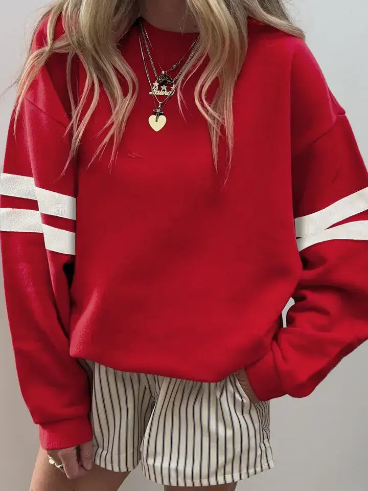 Evergreen Varsity Striped Detail Drop Shoulder Oversized Sweatshirt