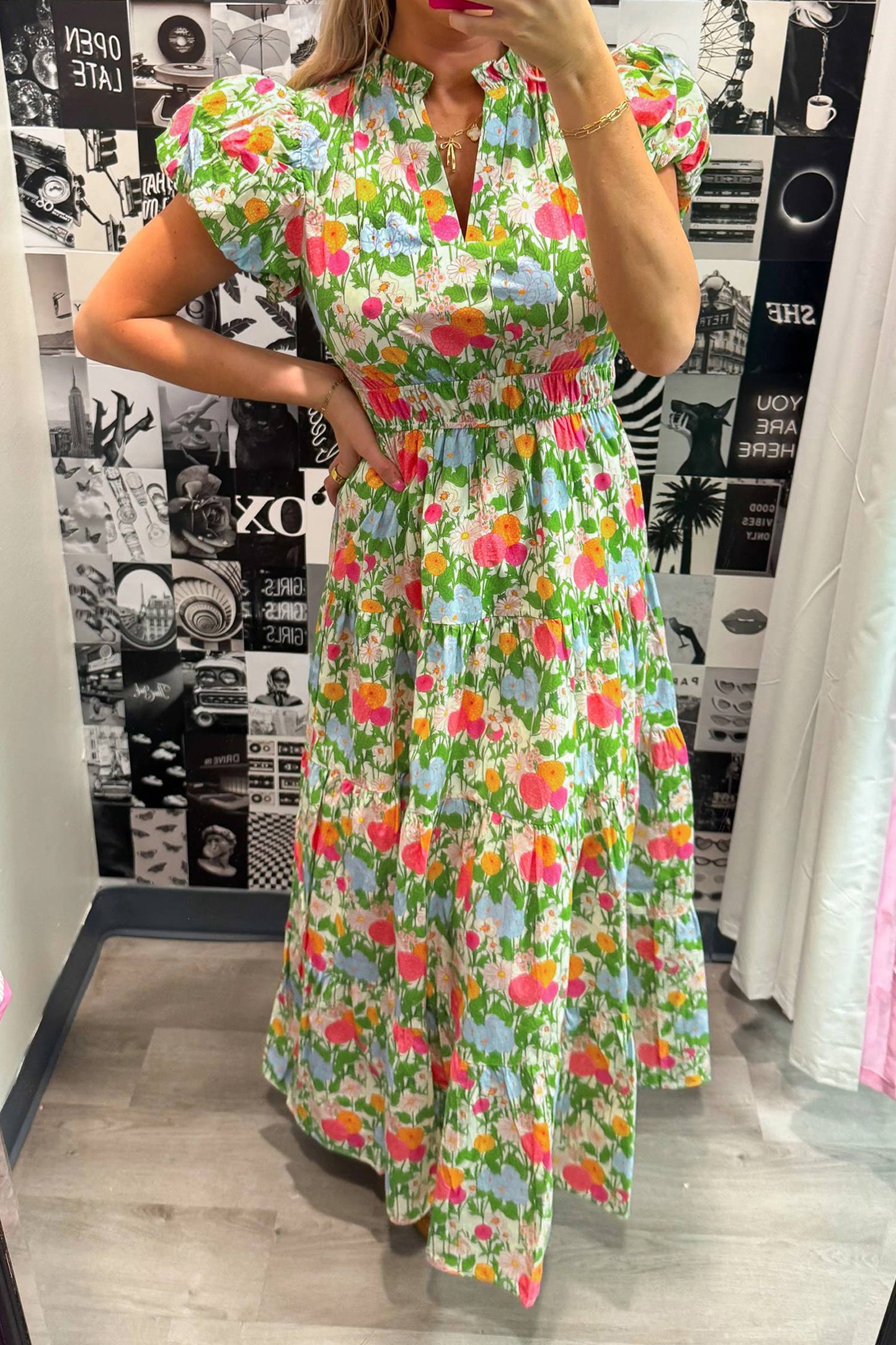 Floral Cotton Dress Casual Short Sleeve High Waist Shift