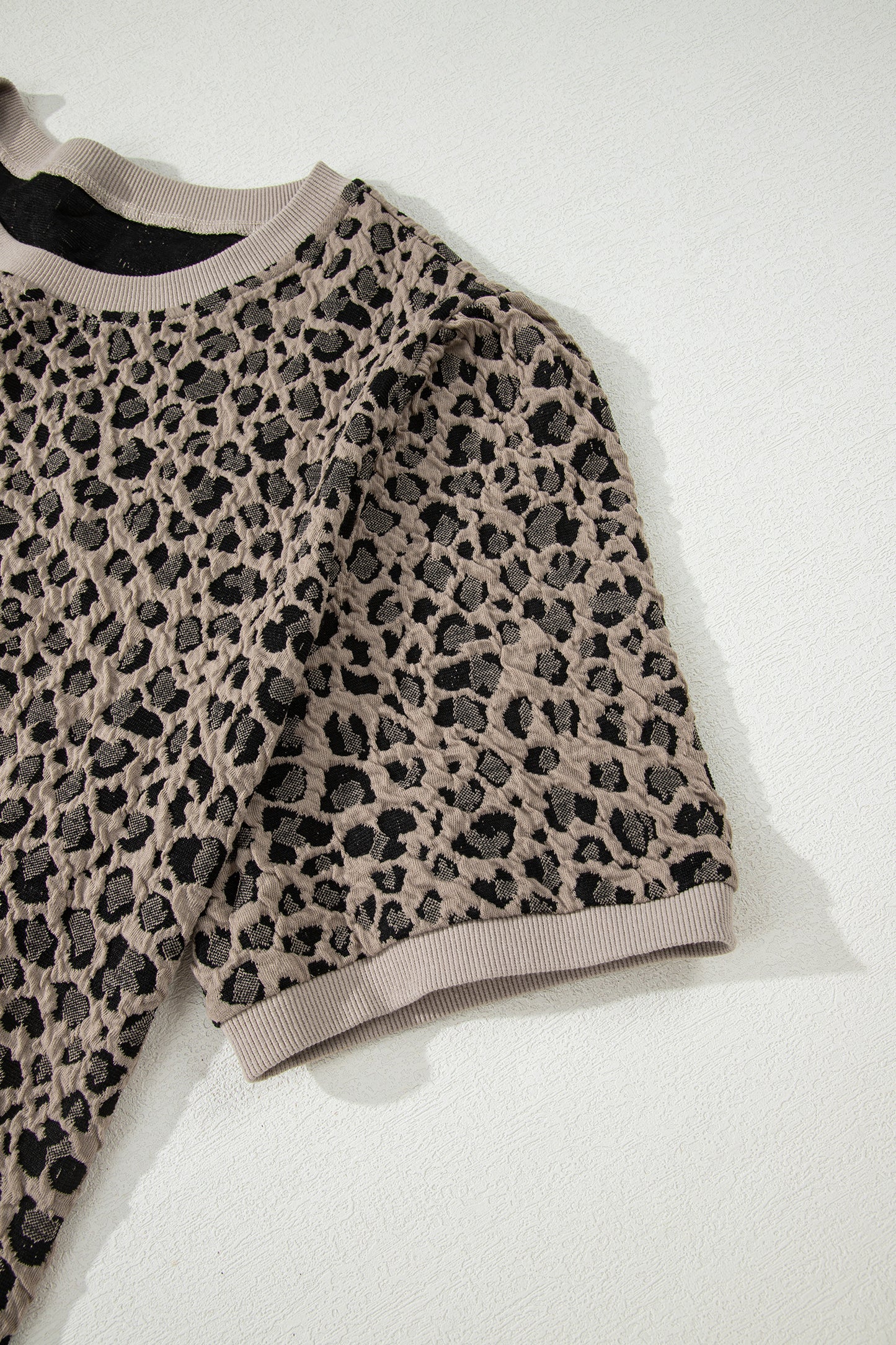 Khaki Leopard Print Textured Plus Size T Shirt