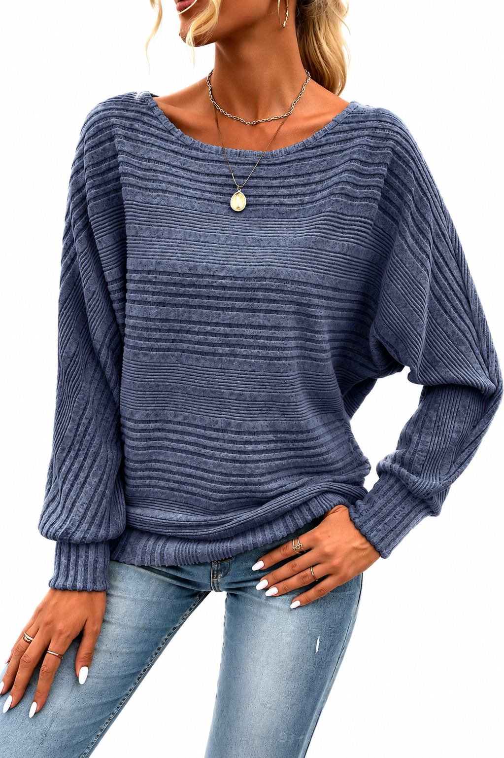 Solid Brushed Sweater Casual Oversized Batwing Sleeve