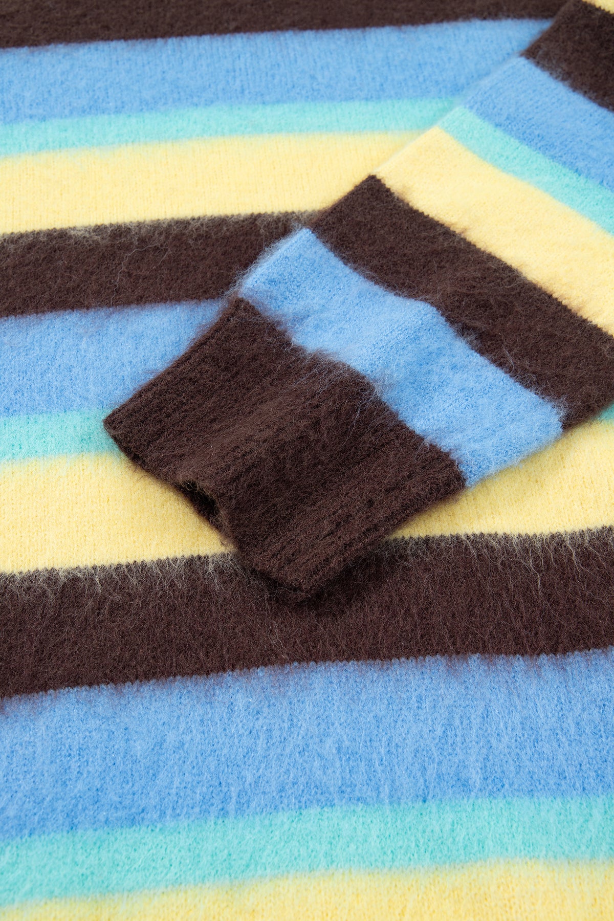 Multicolour Fuzzy Striped Knit Round Neck Casual Shift Sweater