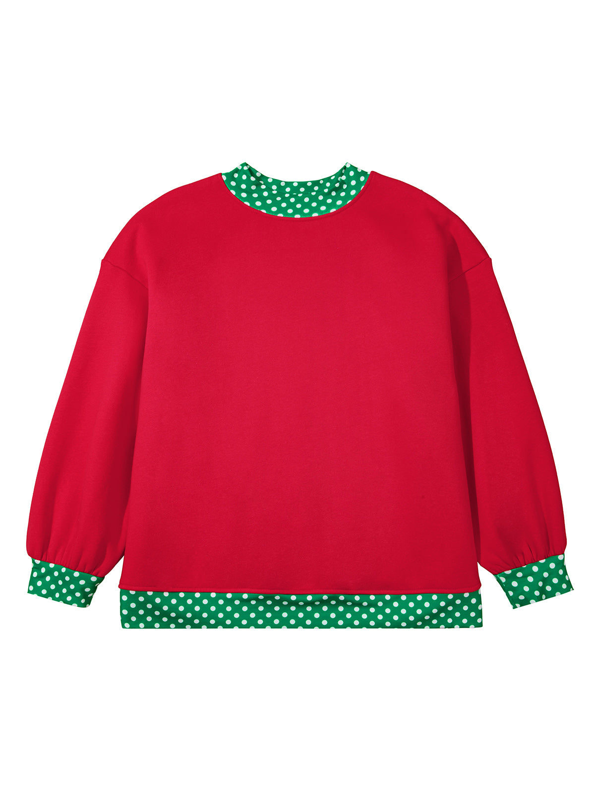Red Polka Dot Patchwork Round Neck Plus Size Sweatshirt