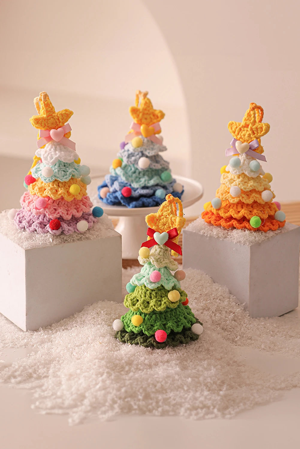 Spinach Green Handmade Crochet Christmas Tree Jingle Bell Home Hanging Decoration