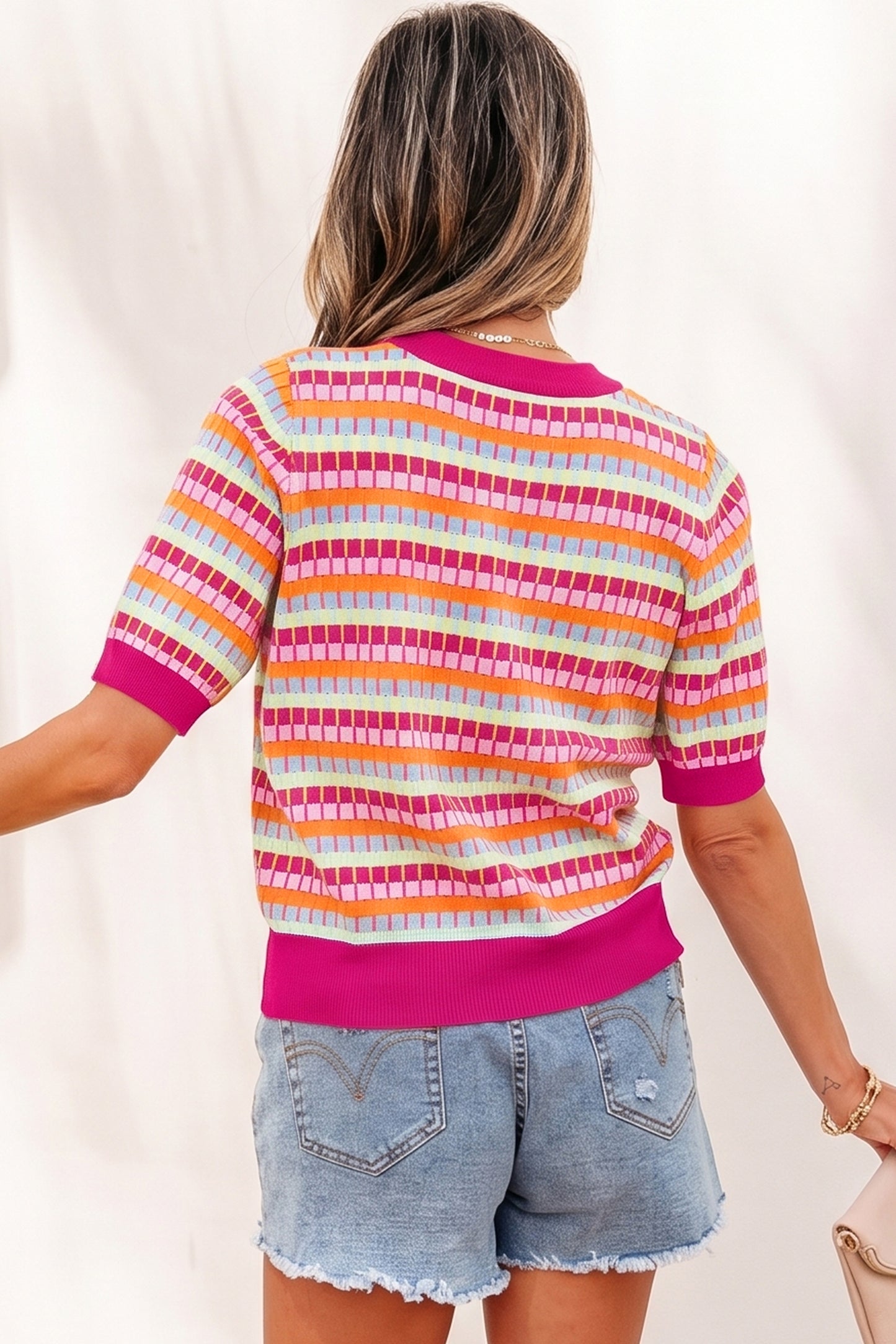 Textured Viscose Sweater Casual Short Sleeve Summer Top